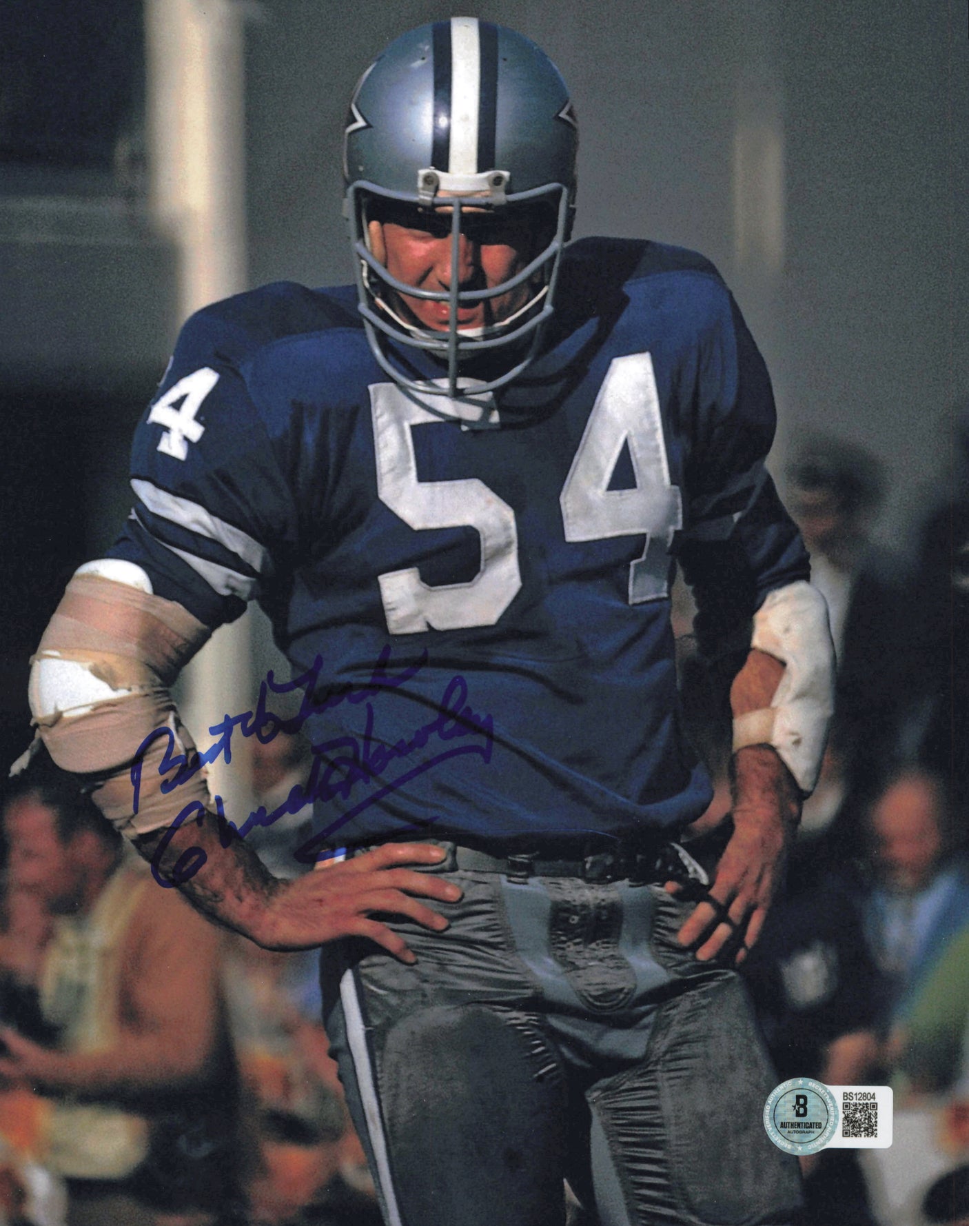Chuck Howley Autographed 8x10 Photo Dallas Cowboys "Best of Luck" Beckett BAS QR #BS12804