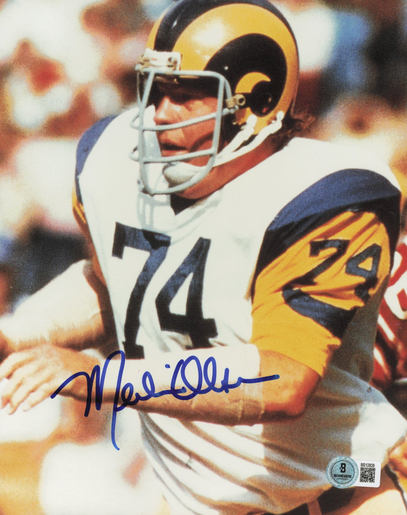 Merlin Olsen Autographed 8x10 Photo Los Angeles Rams Beckett BAS QR #BS12828
