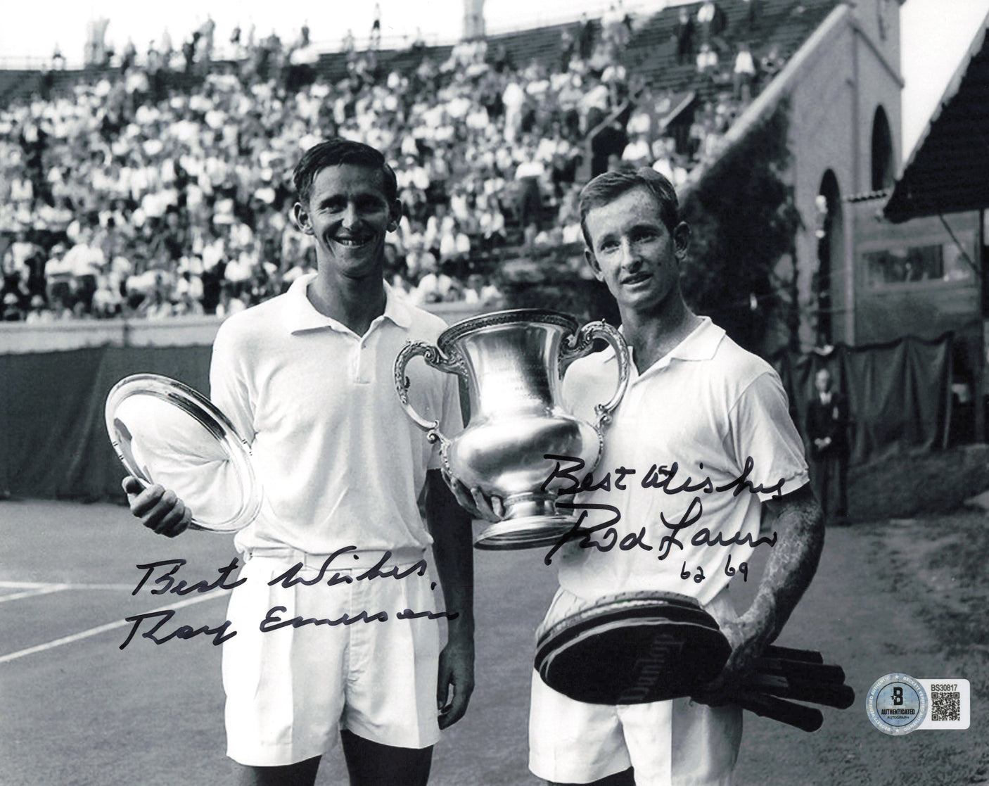 Rod Laver & Roy Emerson Autographed 8x10 Photo "Best Wishes" Beckett BAS QR #BS30817
