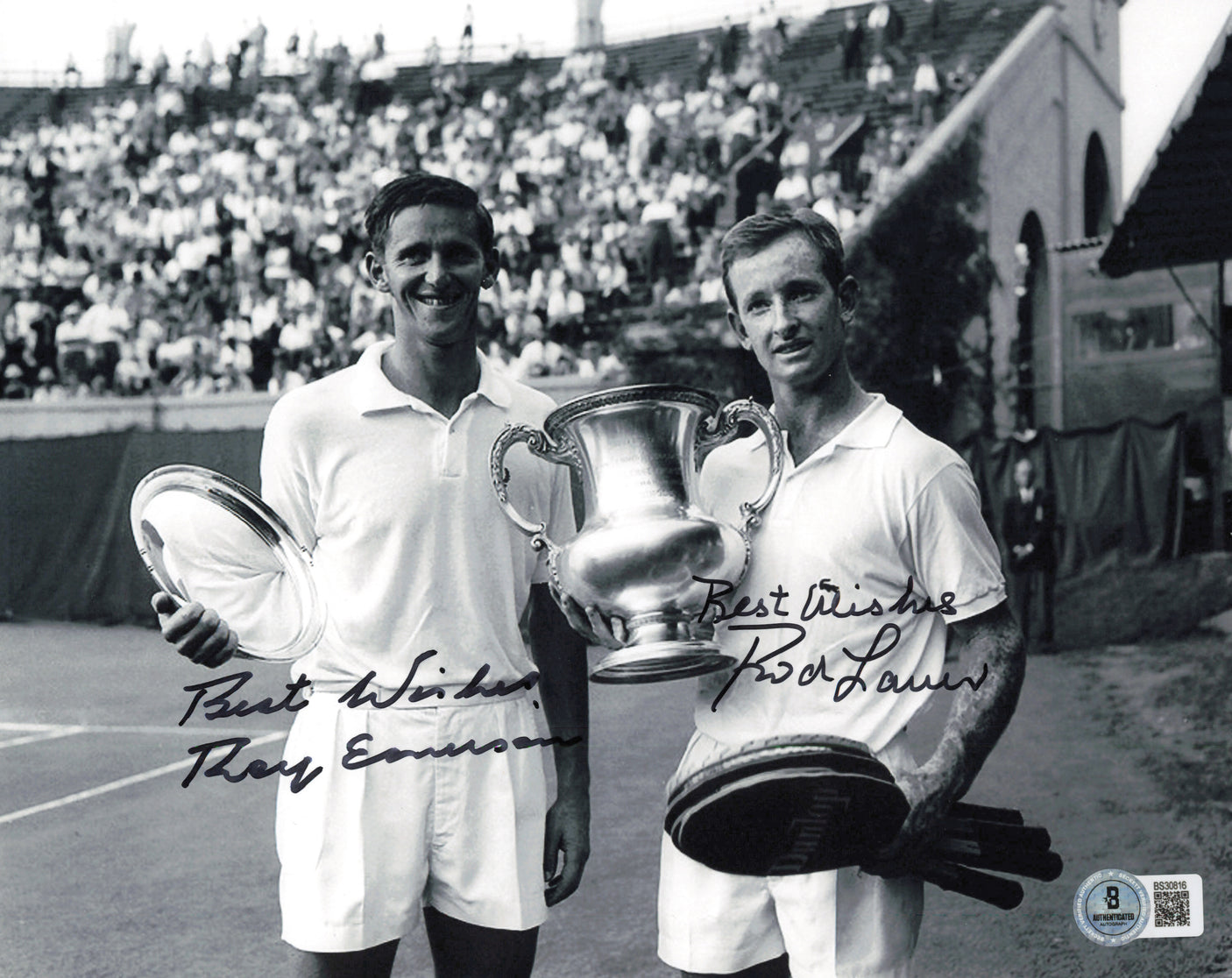 Rod Laver & Roy Emerson Autographed 8x10 Photo "Best Wishes" Beckett BAS QR #BS30816