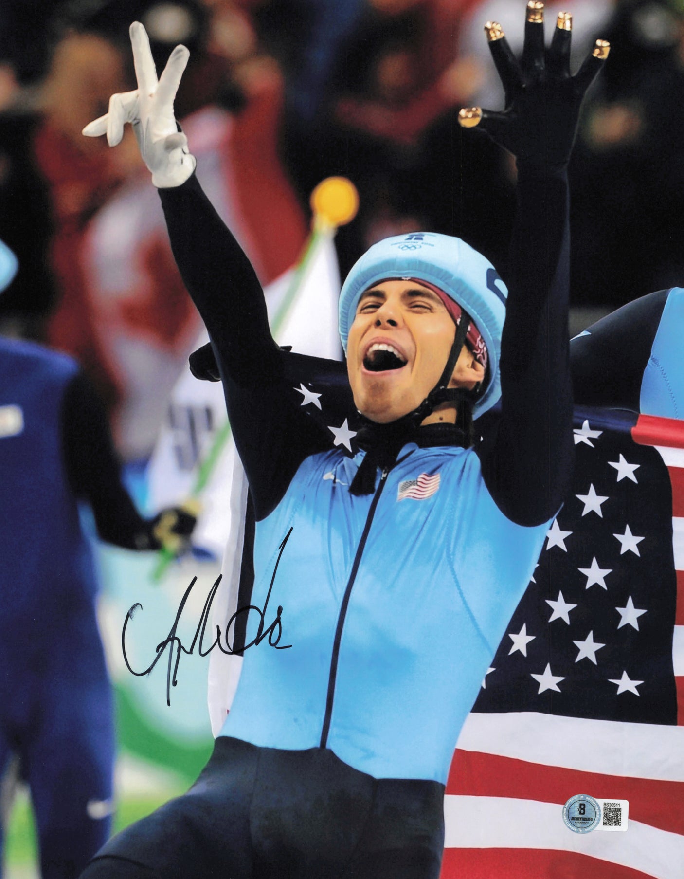 Apolo Anton Ohno Autographed 11x14 Photo Team USA (Smudged) Beckett BAS QR #BS30511