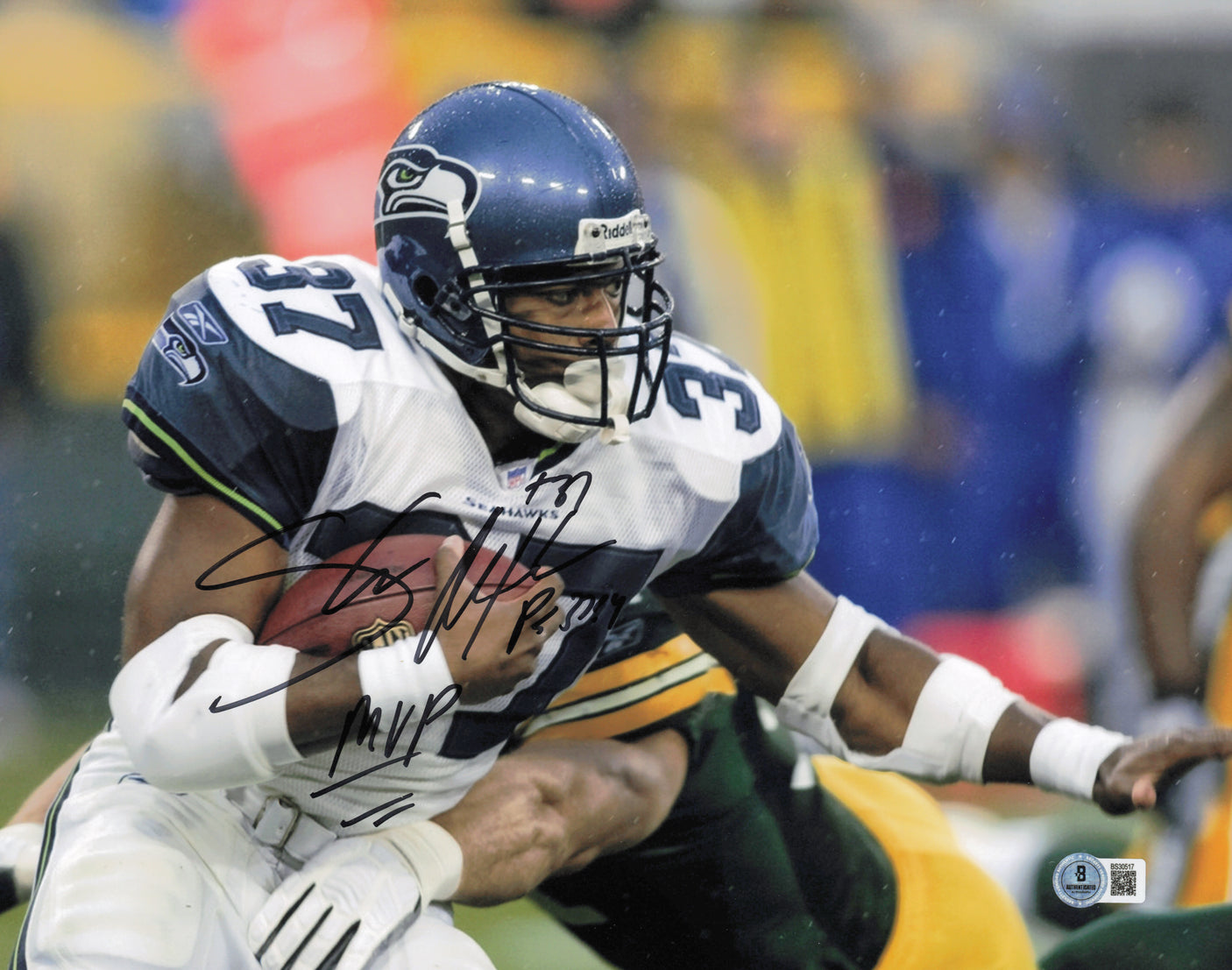 Shaun Alexander Autographed 11x14 Photo Seattle Seahawks "MVP" Beckett BAS QR #BS30517