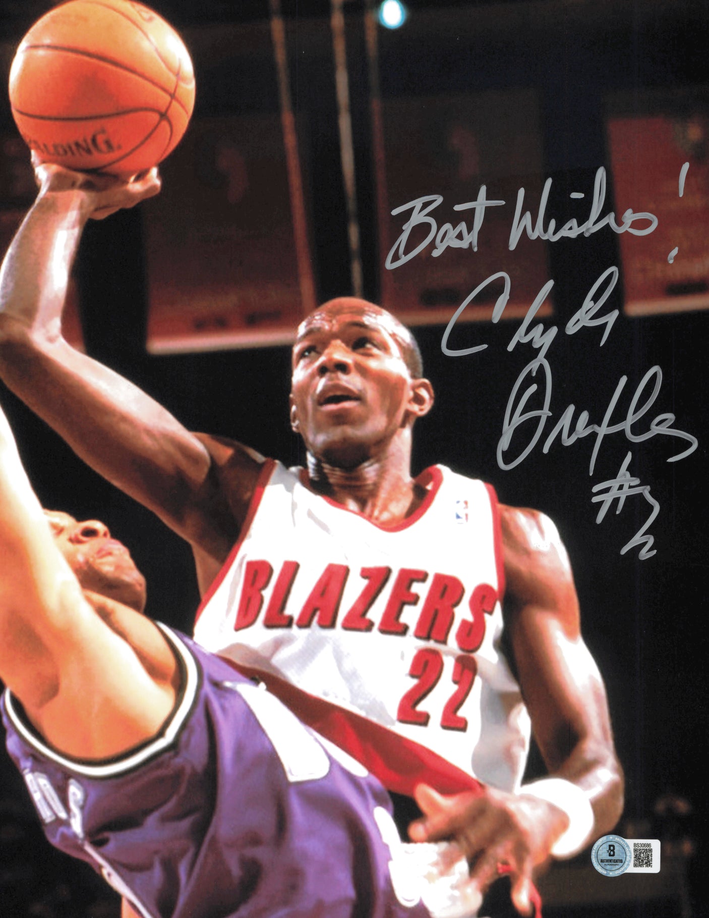 Clyde Drexler Autographed 11x14 Photo Portland Trail Blazers "Best Wishes" Beckett BAS QR #SB30686