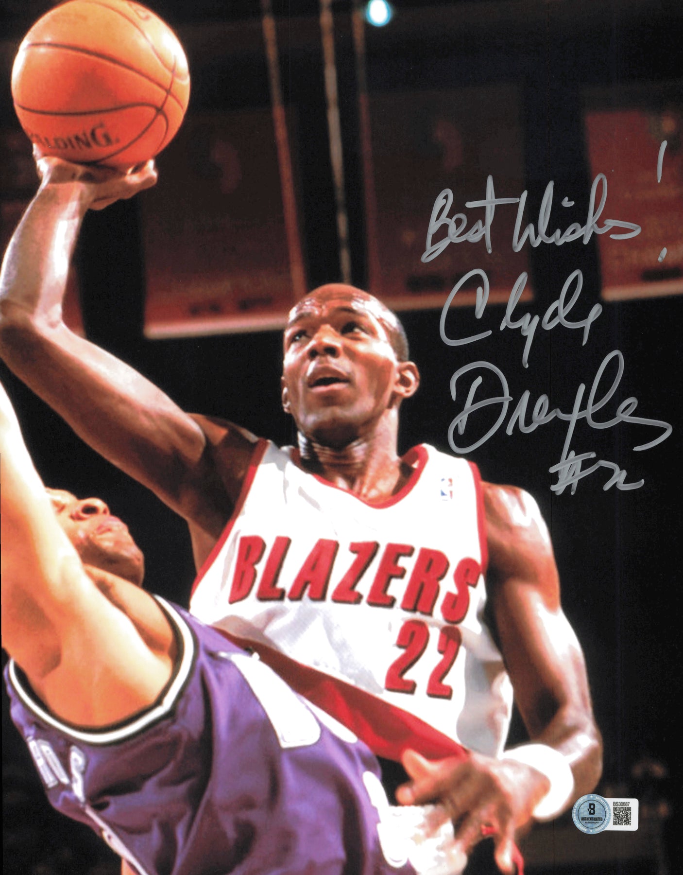 Clyde Drexler Autographed 11x14 Photo Portland Trail Blazers "Best Wishes" Beckett BAS QR #SB30687