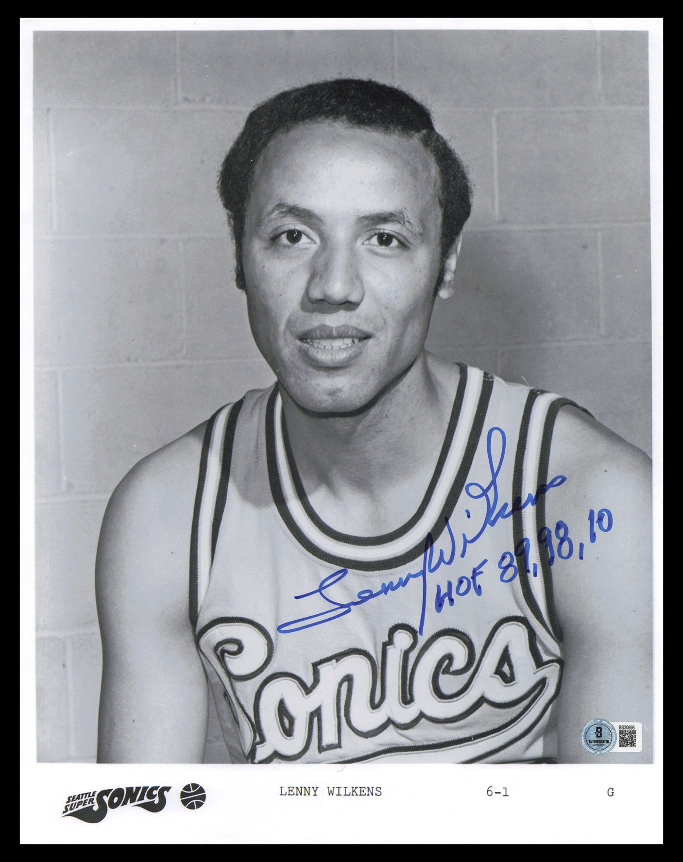 Lenny Wilkens Autographed 11x14 Photo Seattle Supersonics "HOF 89,98,10" Beckett BAS QR #SB30695