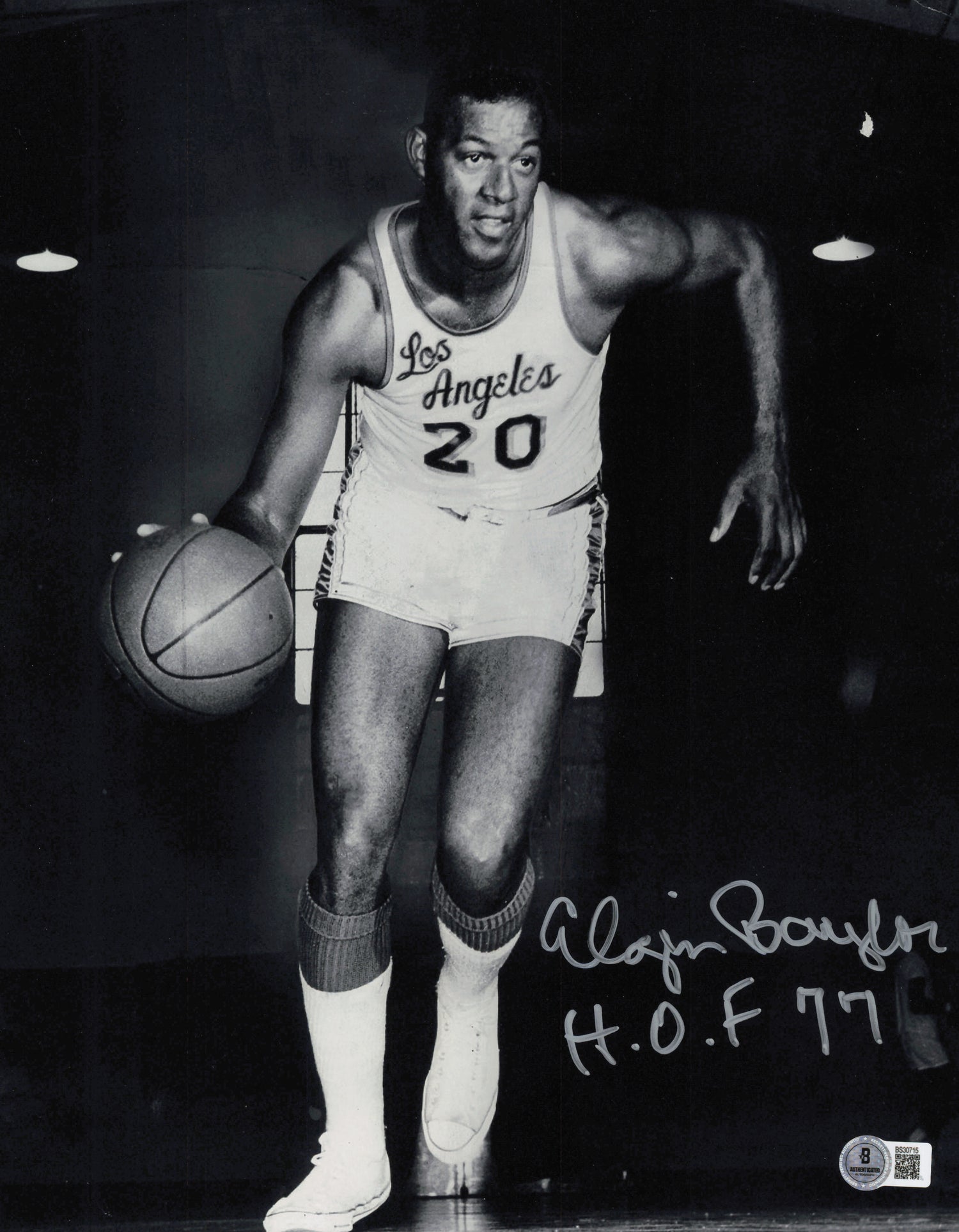 Elgin Baylor Autographed 11x14 Photo Los Angeles Lakers "HOF 77" Beckett BAS QR #SB30715