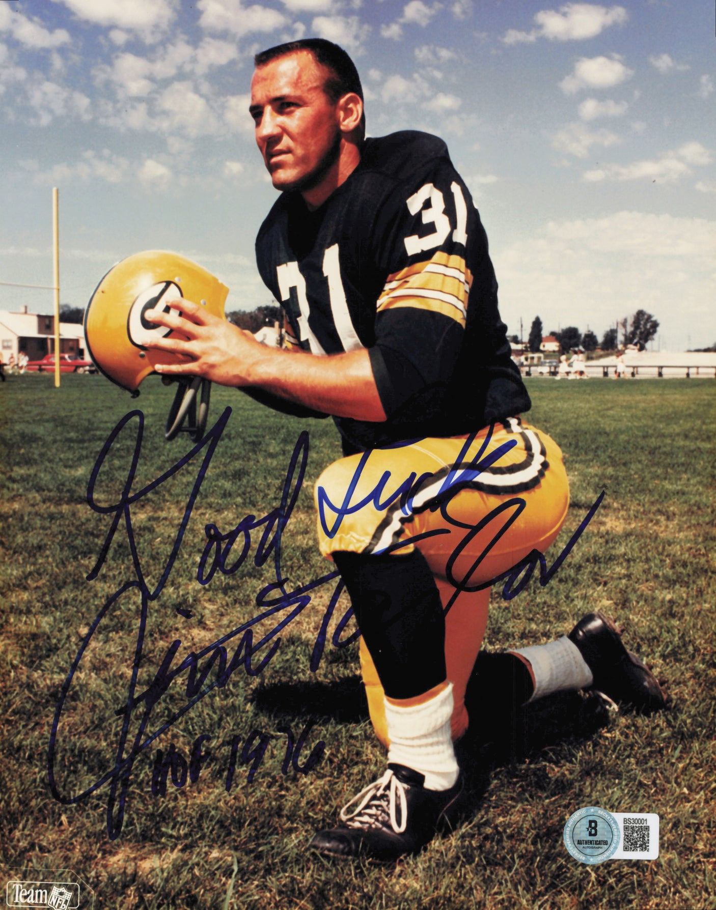 Jim Taylor Autographed 8x10 Photo Green Bay Packers "Good Luck HOF 1976" Beckett BAS QR #BS32001