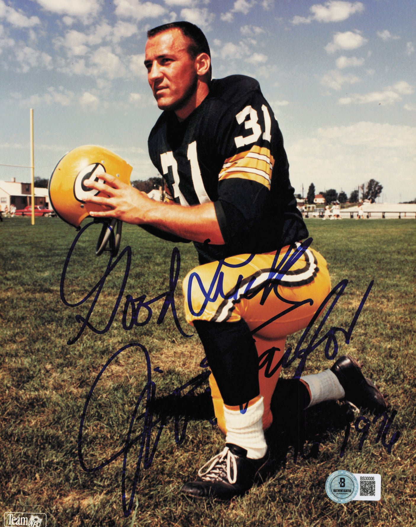 Jim Taylor Autographed 8x10 Photo Green Bay Packers "Good Luck HOF 1976" Beckett BAS QR #BS32006