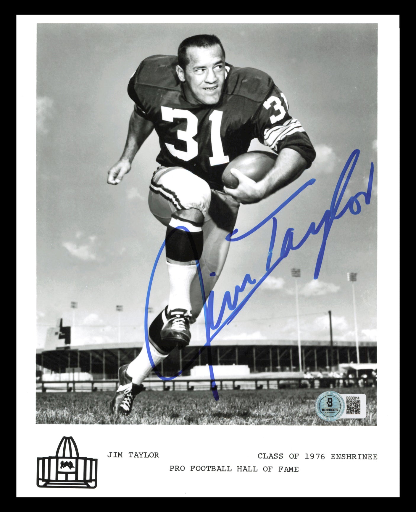 Jim Taylor Autographed 8x10 Photo Green Bay Packers Beckett BAS QR #BS32014