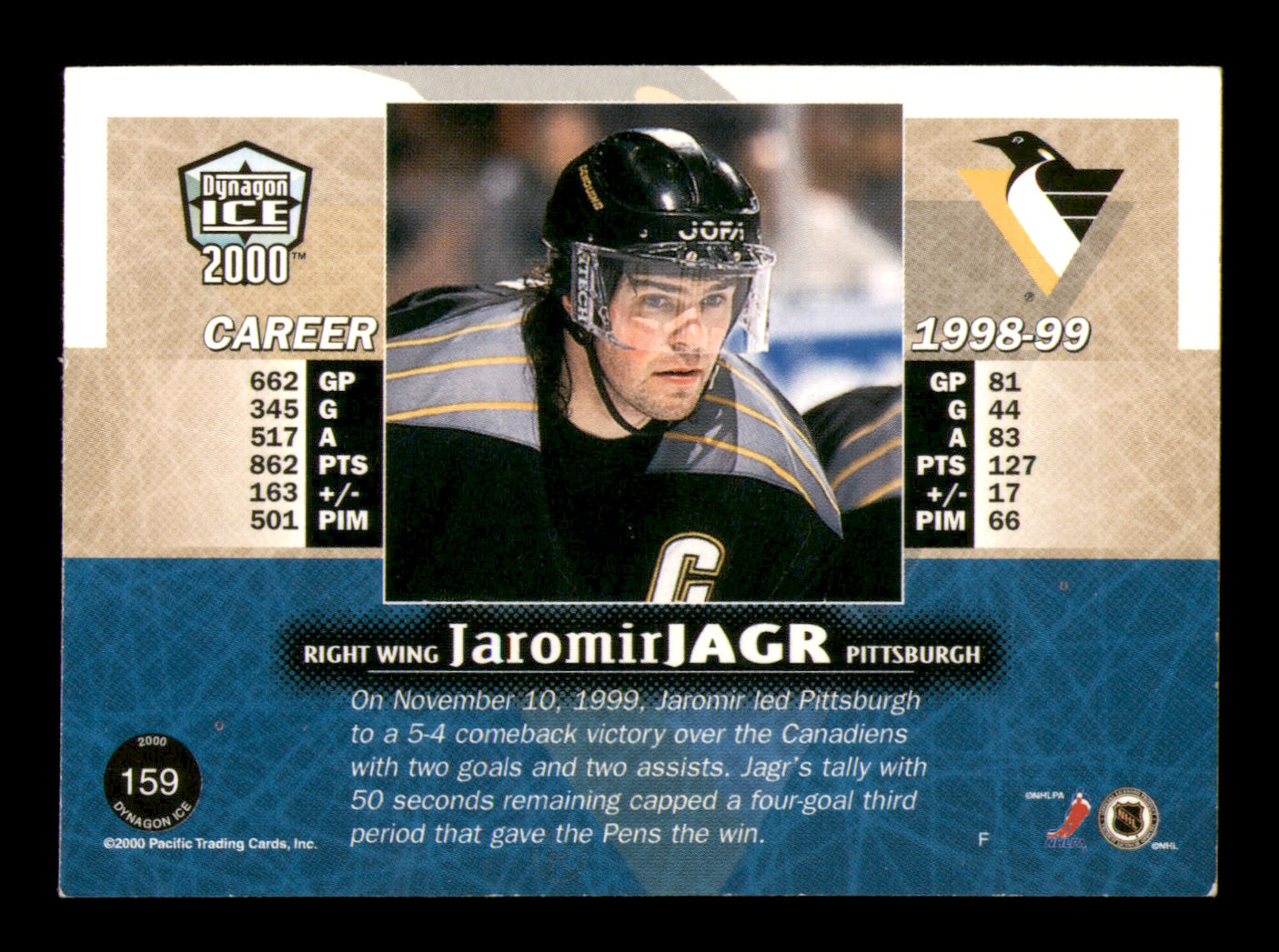 Jaromir Jagr Autographed 1999-00 Pacific Dynagon Ice Card #159 Pittsburgh Penguins SKU #248126