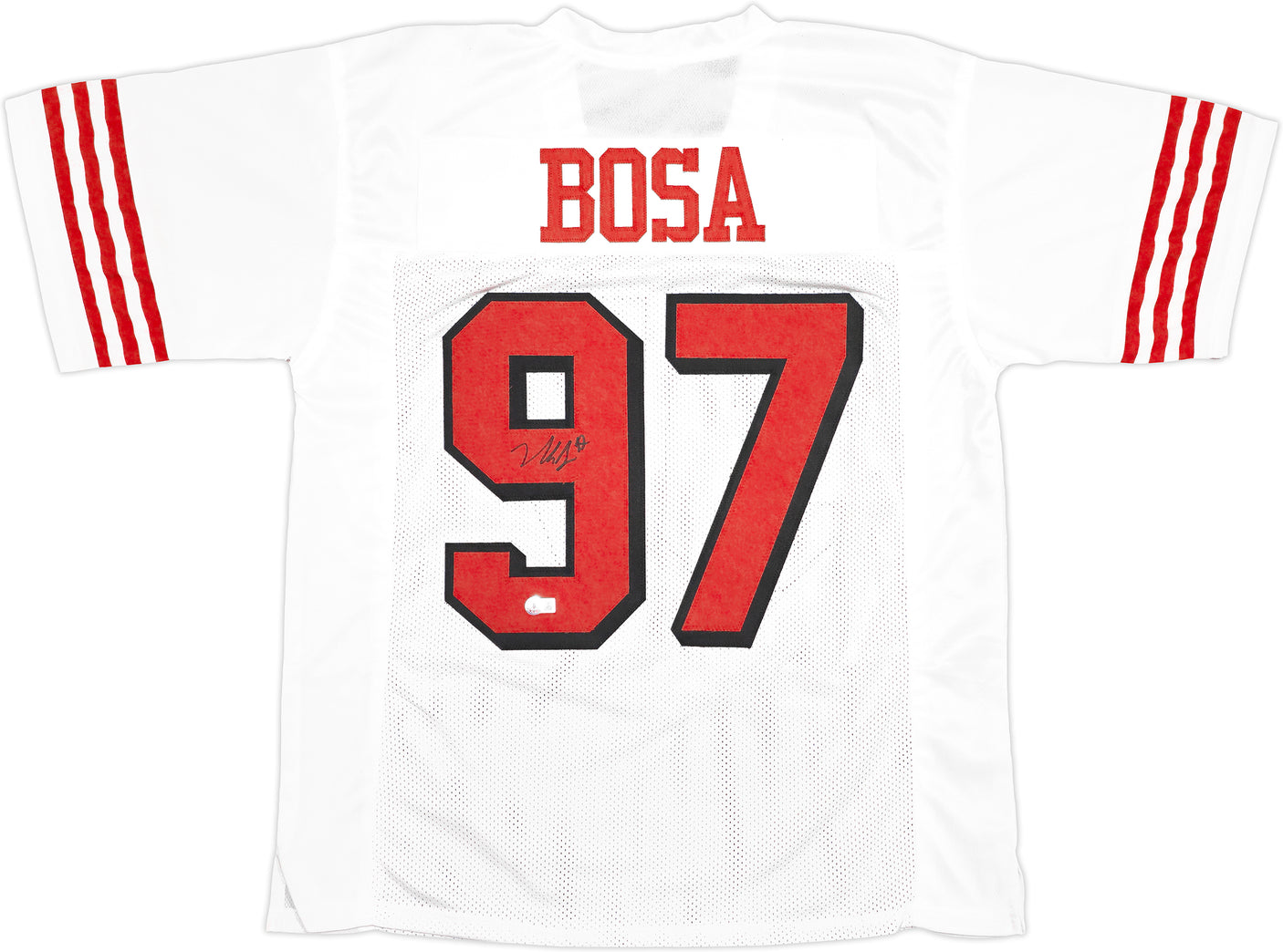 San Francisco 49ers Nick Bosa Autographed White Jersey Beckett BAS Witness Stock #230702