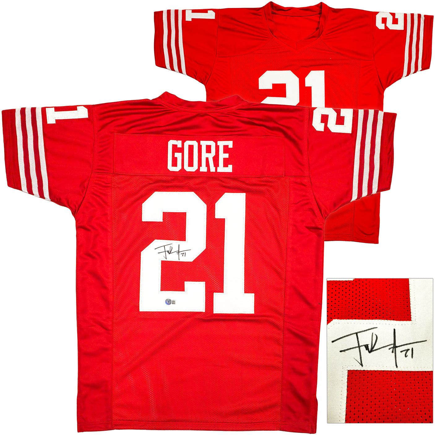 San Francisco 49ers Frank Gore Autographed Red Jersey Beckett BAS Witness Stock #231918