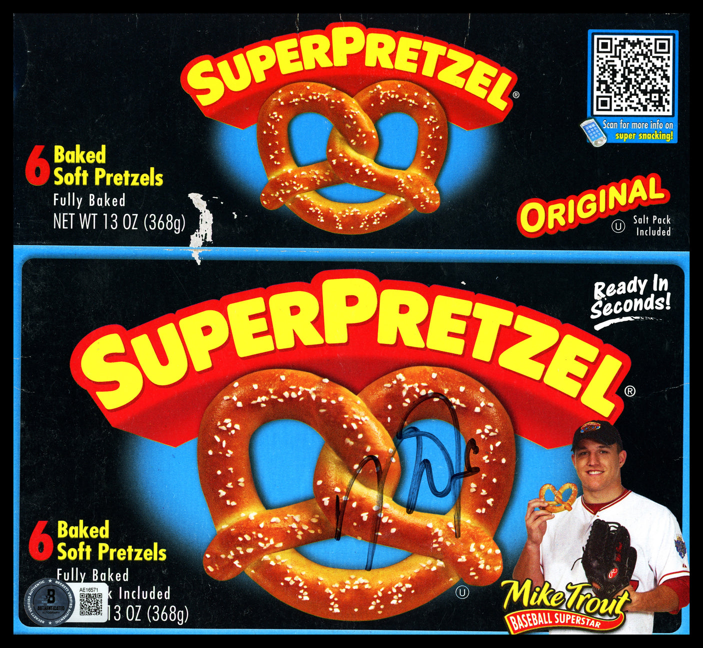 Mike Trout Autographed 8x8 Super Pretzel Box California Angels Beckett BAS #AE16571