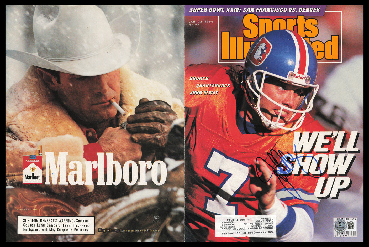 John Elway Autographed Sports Illustrated Cover Denver Broncos Beckett BAS QR #BS36763