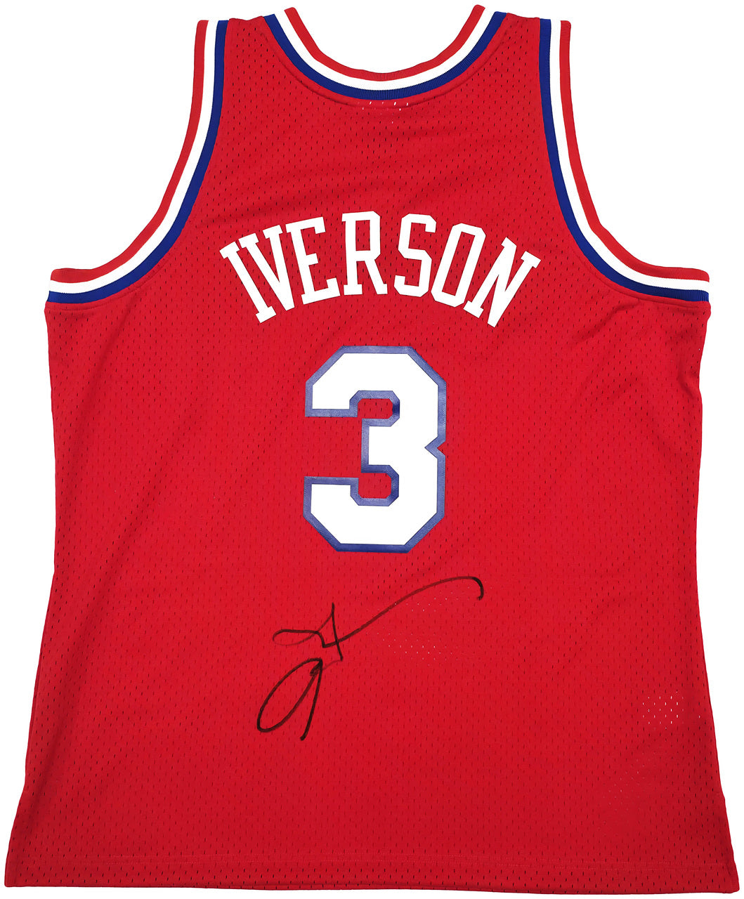 Philadelphia 76ers Allen Iverson Autographed Red Authentic Mitchell & Ness 2002-03 HWC Swingman Jersey Size XL Beckett BAS Witness Stock #245736