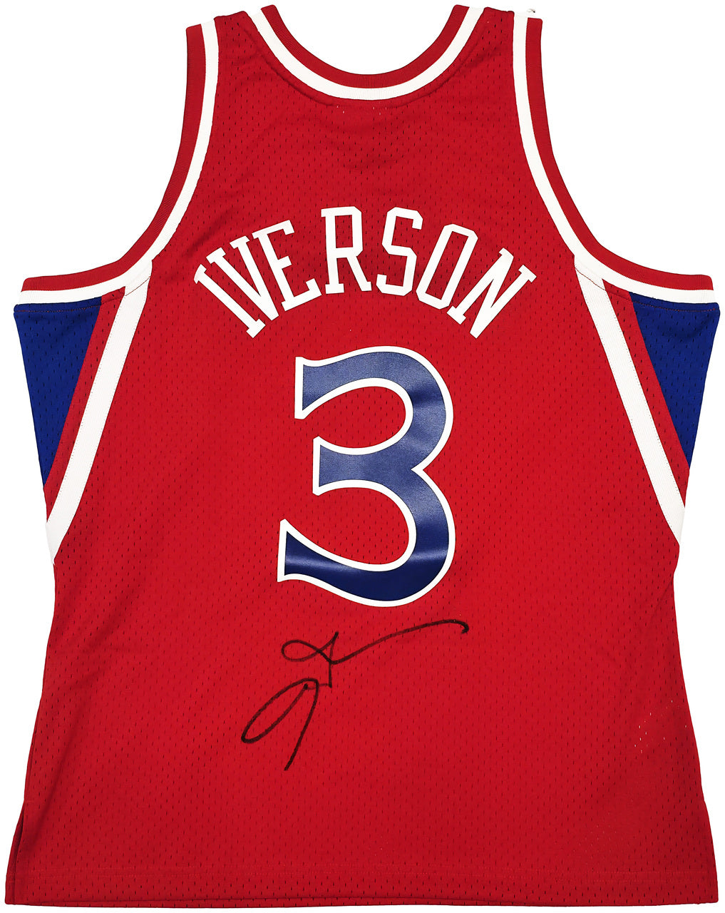 Philadelphia 76ers Allen Iverson Autographed Red Authentic Mitchell & Ness 1996-97 HWC Swingman Jersey Size L Beckett BAS Witness Stock #245737