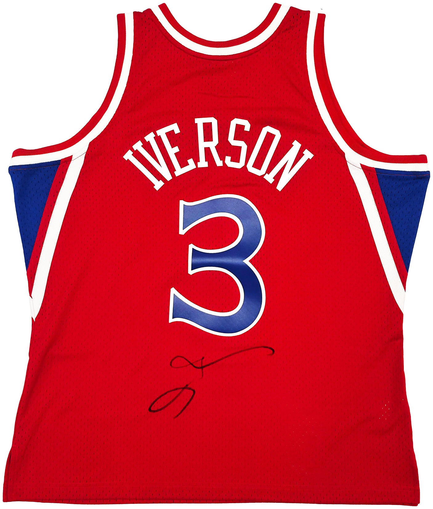 Philadelphia 76ers Allen Iverson Autographed Red Authentic Mitchell & Ness 1996-97 HWC Swingman Jersey Size XL Beckett BAS Witness Stock #245738