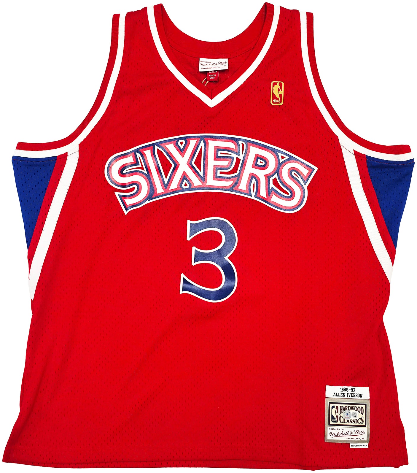 Philadelphia 76ers Allen Iverson Autographed Red Authentic Mitchell & Ness 1996-97 HWC Swingman Jersey Size 2XL Beckett BAS Witness Stock #245739