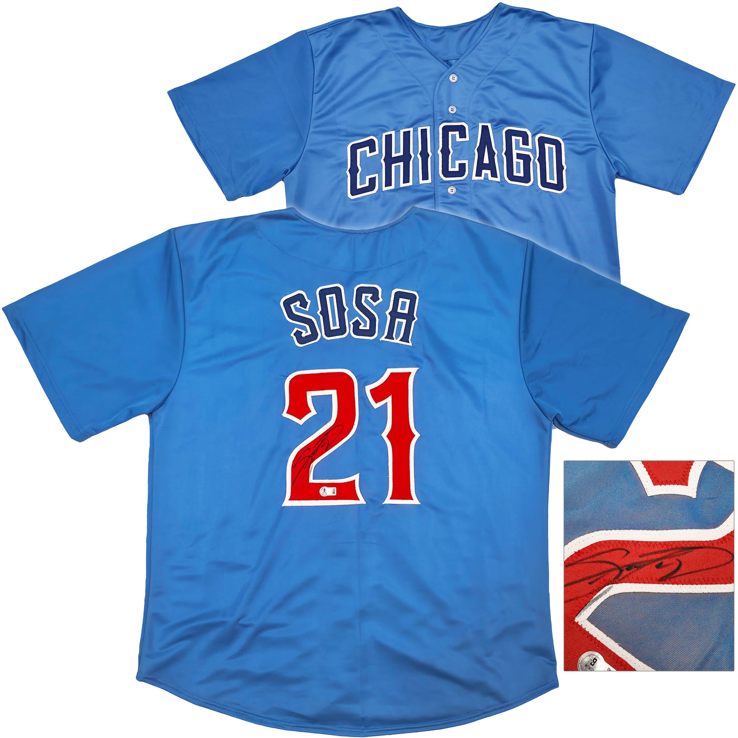 Chicago Cubs Sammy Sosa Autographed Blue Jersey Beckett BAS Witness Stock #245742