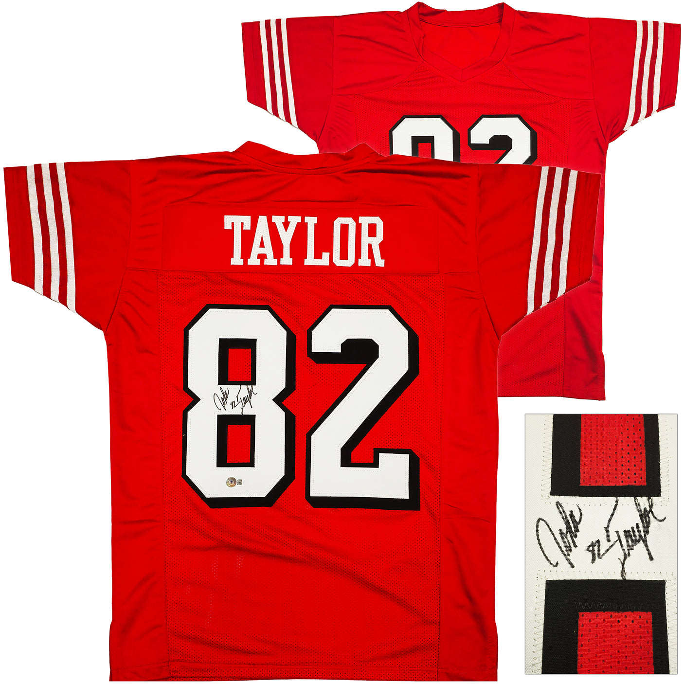 San Francisco 49ers John Taylor Autographed Red Jersey Beckett BAS Witness Stock #232608