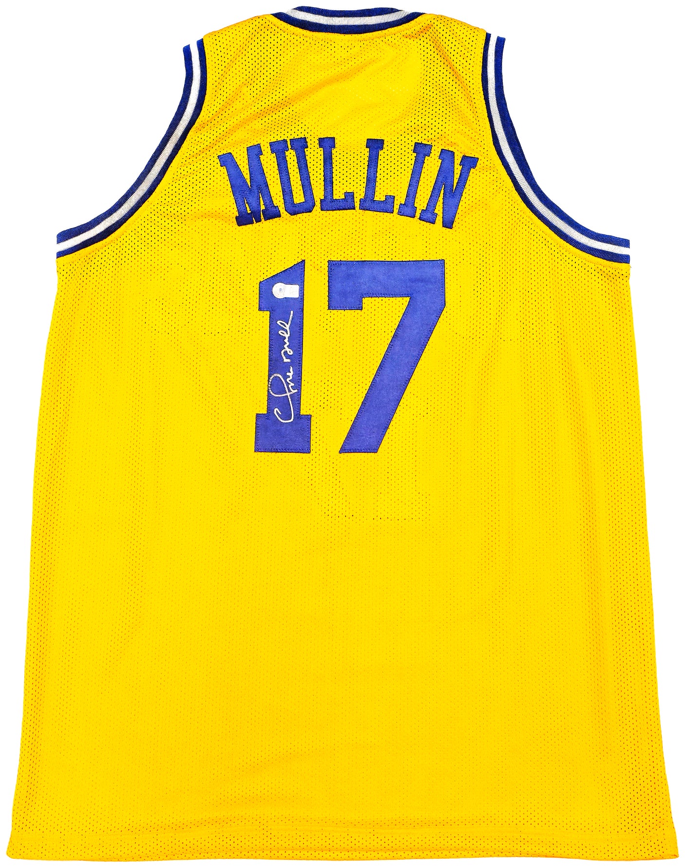 Golden State Warriors Chris Mullin Autographed Yellow Jersey Beckett BAS Witness Stock #232593