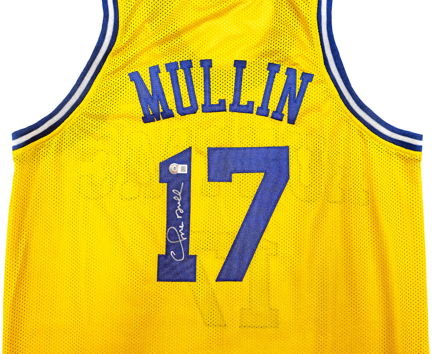 Golden State Warriors Chris Mullin Autographed Yellow Jersey Beckett BAS Witness Stock #232593