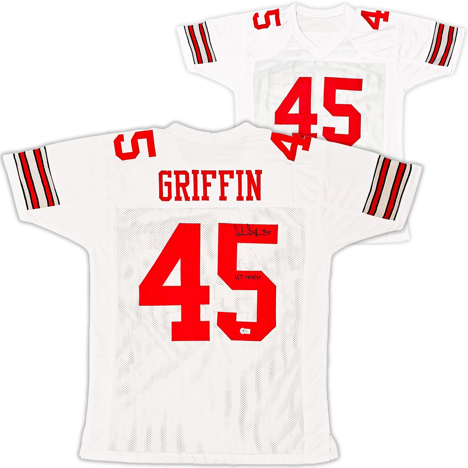 Ohio State Buckeyes Archie Griffin Autographed White Jersey "HT 1974/75" Beckett BAS Witness Stock #216728