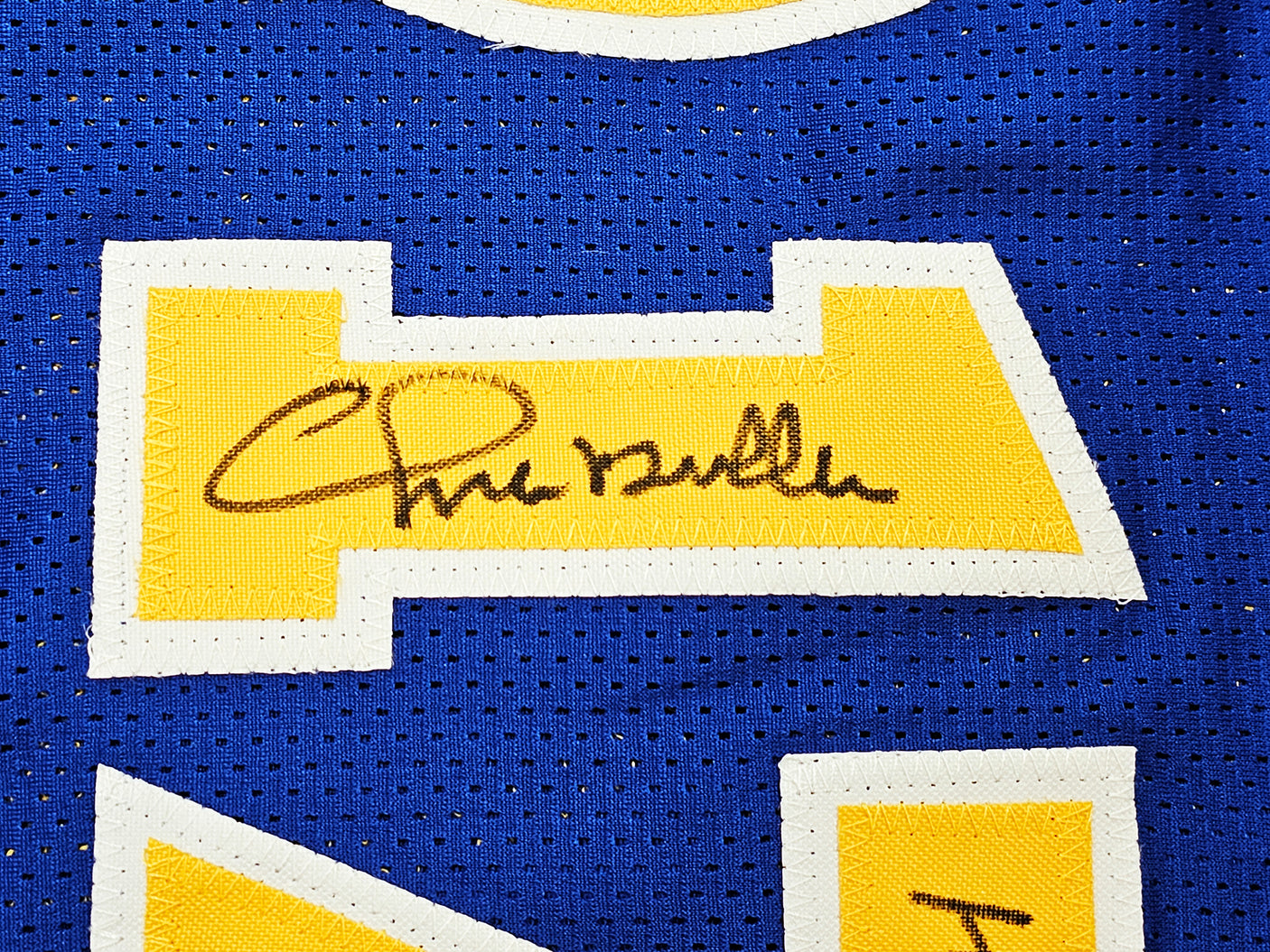 Golden State Warriors Chris Mullin, Tim Hardaway & Mitch Richmond Autographed Blue Jersey Run TMC "HOF" Beckett BAS Witness Stock #216818