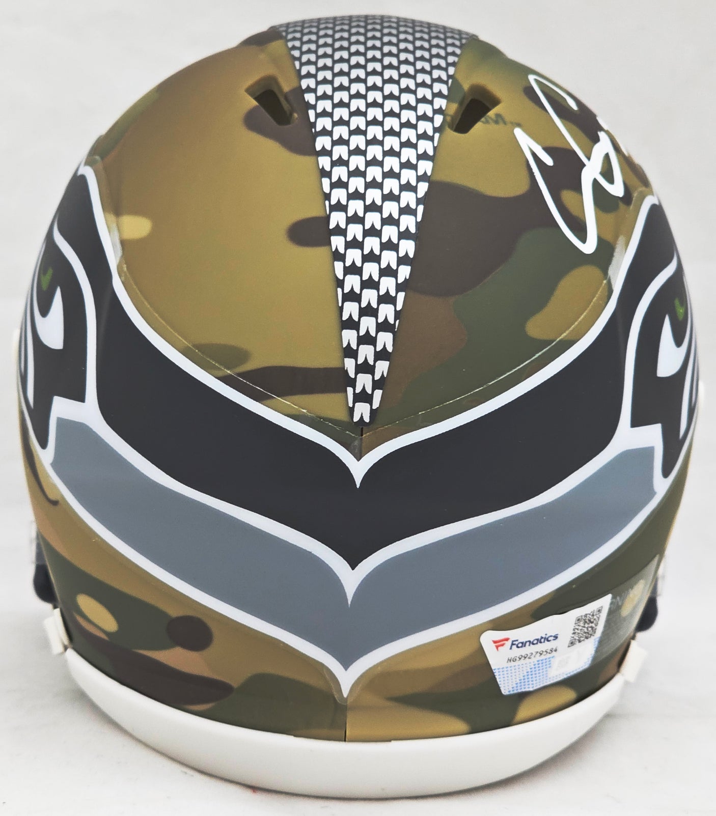 Chris Carson Autographed Seattle Seahawks Camo Speed Mini Helmet Fanatics Holo Stock #216814