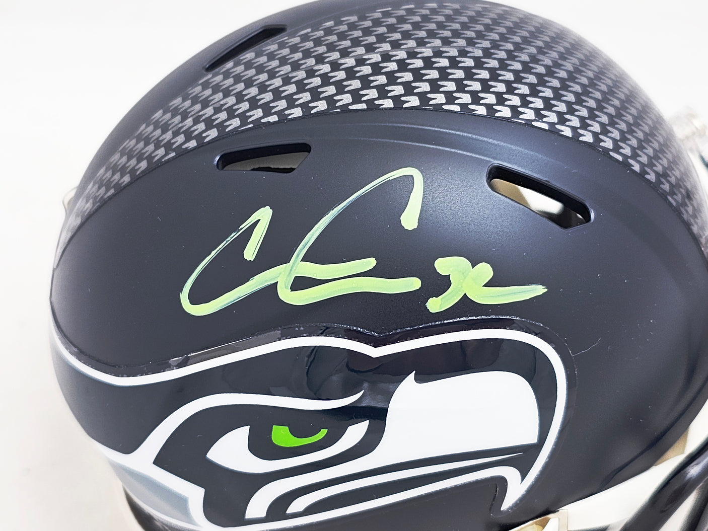 Chris Carson Autographed Seattle Seahawks Blue Speed Mini Helmet Fanatics Holo Stock #216813
