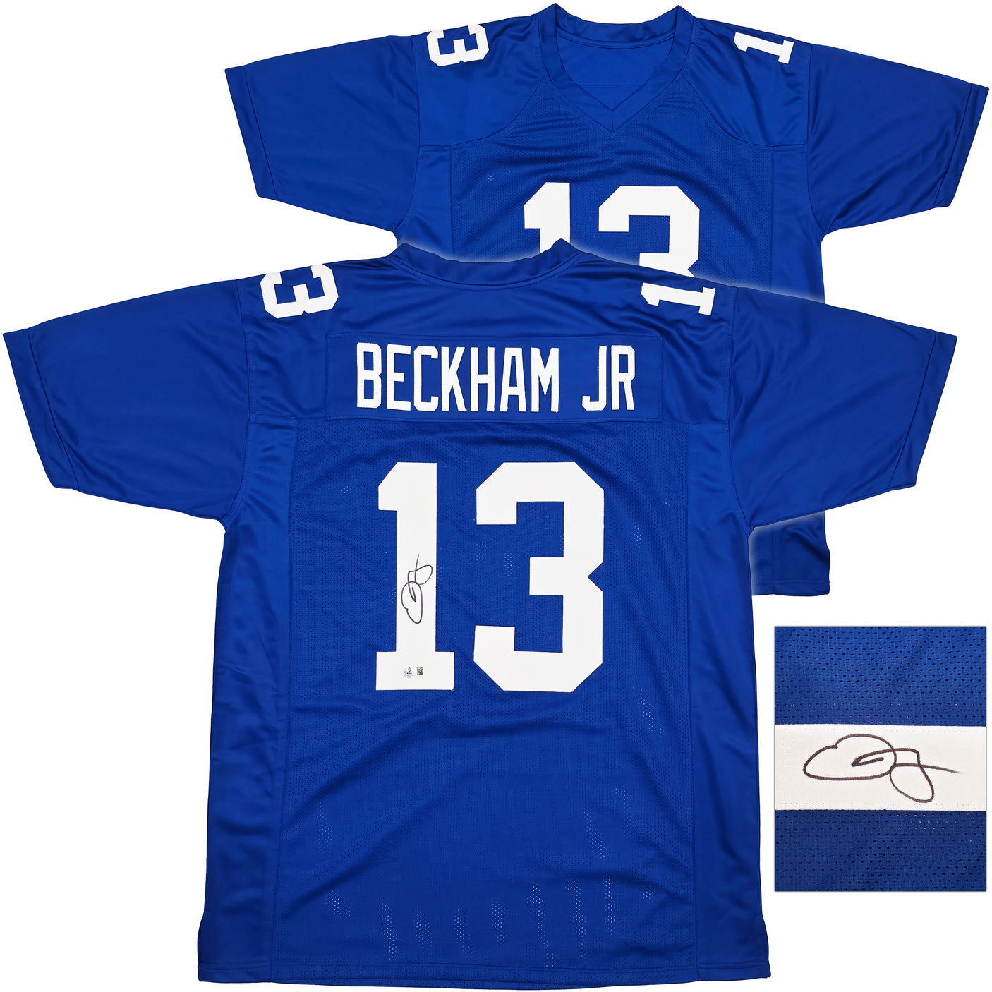 New York Giants Odell Beckham Jr. Autographed Blue Jersey Beckett BAS Witness Stock #246196