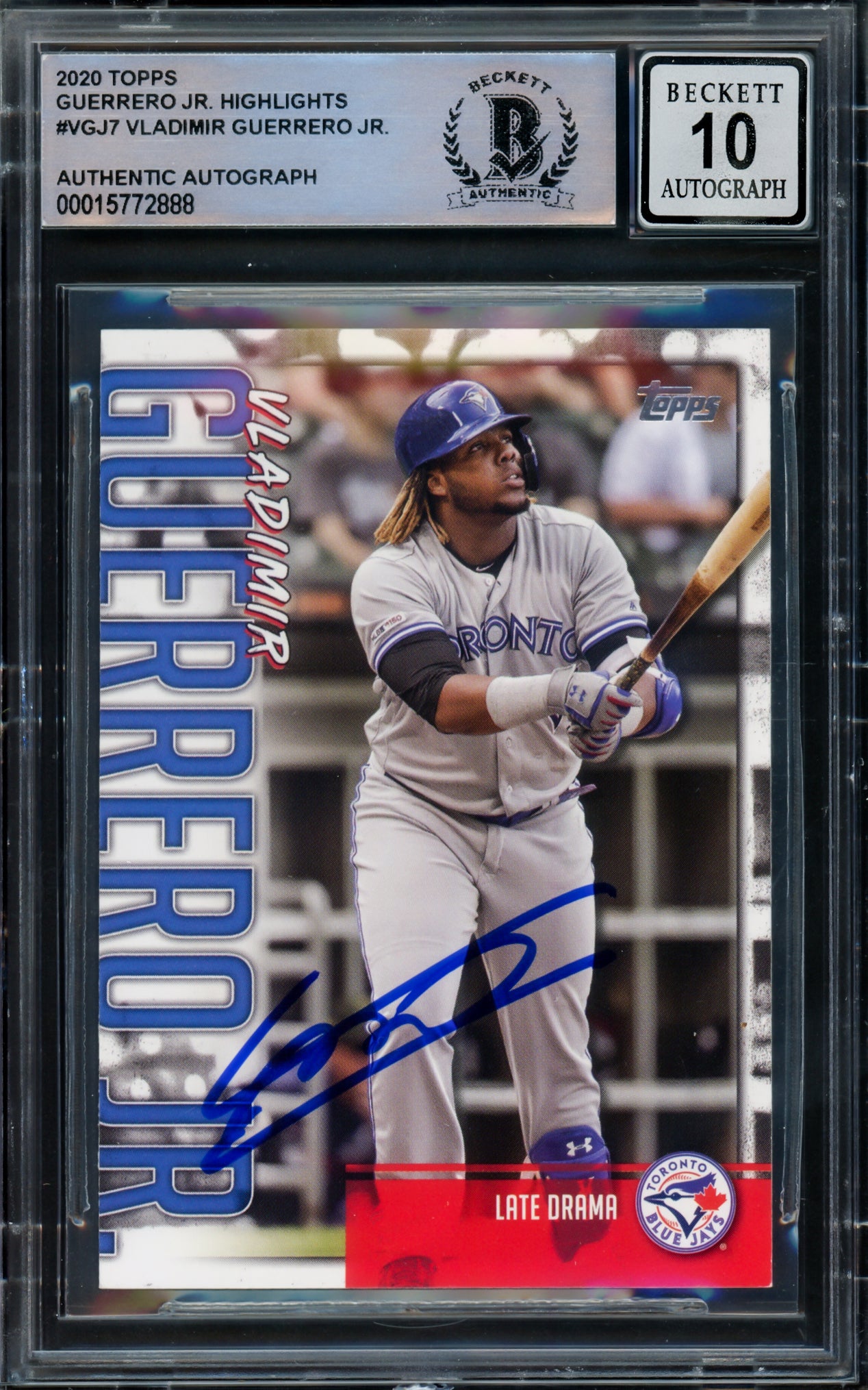 Vladimir Guerrero Jr. Autographed 2020 Topps Highlights Card #VGJ-7 Toronto Blue Jays Auto Grade Gem Mint 10 Beckett BAS #15772888
