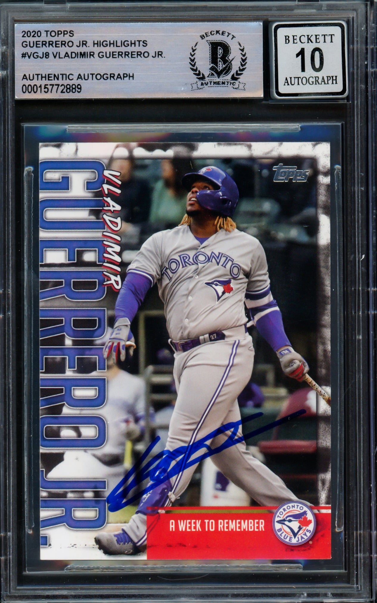 Vladimir Guerrero Jr. Autographed 2020 Topps Highlights Card #VGJ-8 Toronto Blue Jays Auto Grade Gem Mint 10 Beckett BAS #15772889