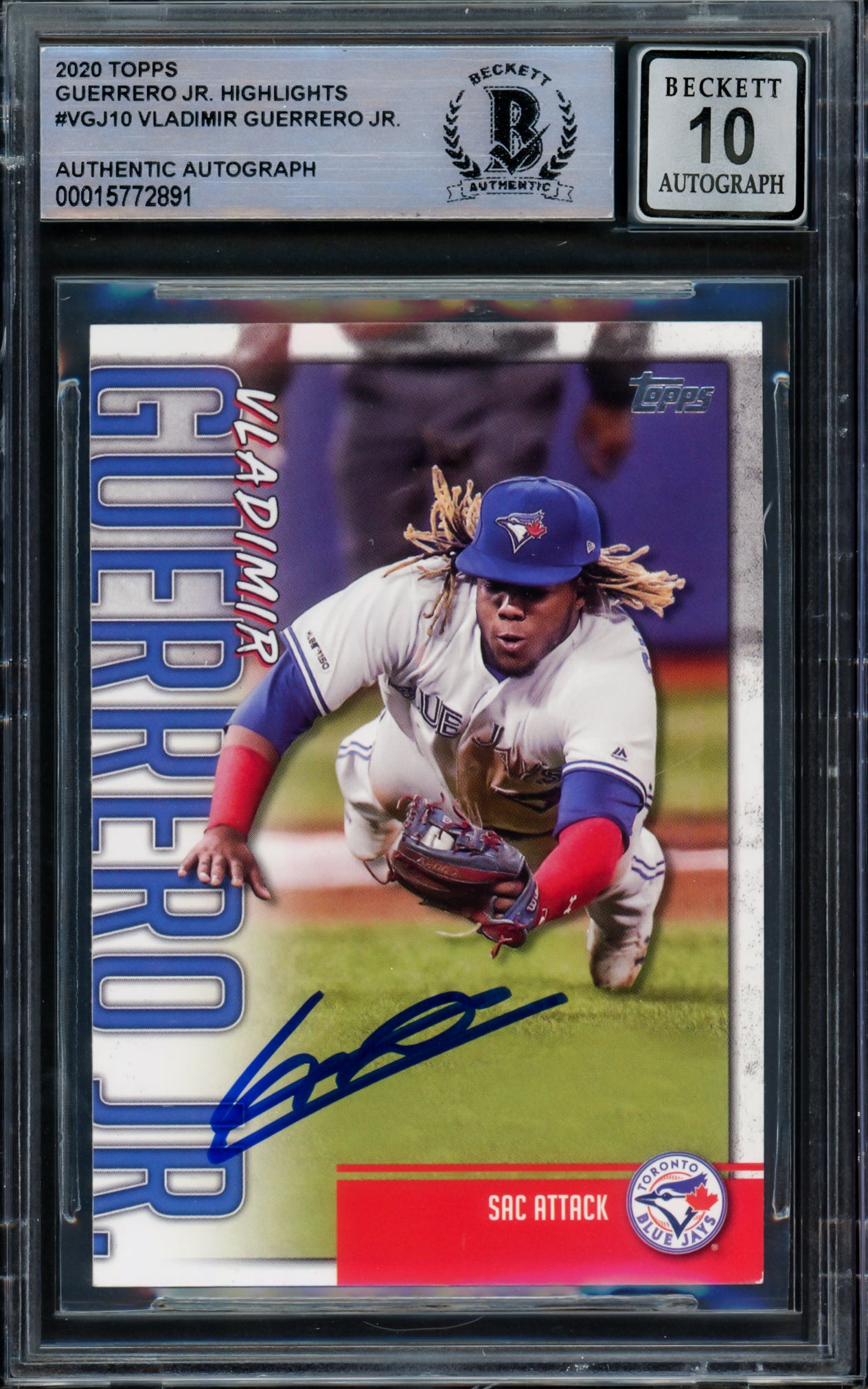 Vladimir Guerrero Jr. Autographed 2020 Topps Highlights Card #VGJ-10 Toronto Blue Jays Auto Grade Gem Mint 10 Beckett BAS #15772891