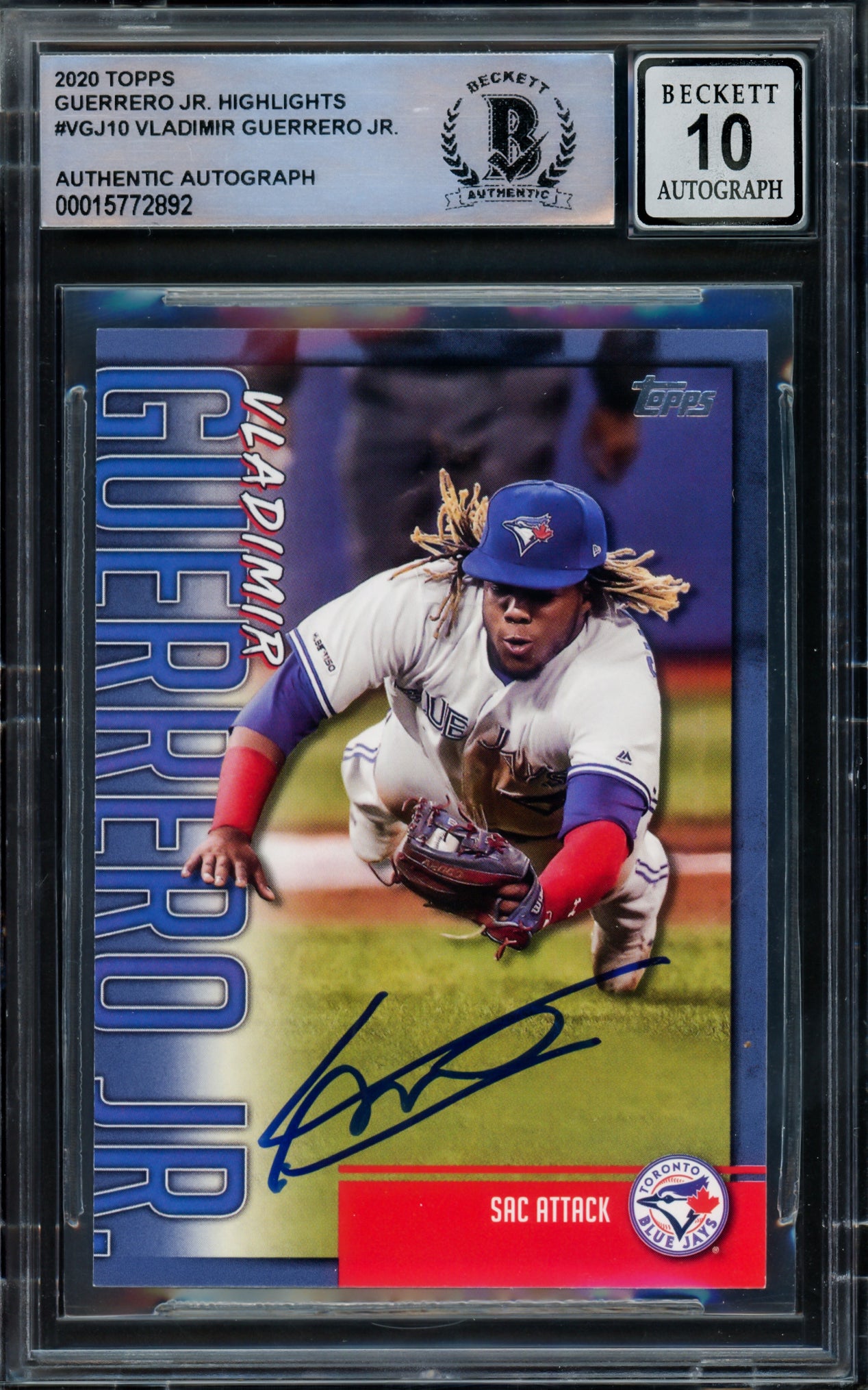 Vladimir Guerrero Jr. Autographed 2020 Topps Highlights Card #VGJ-10 Toronto Blue Jays Auto Grade Gem Mint 10 Beckett BAS #15772892