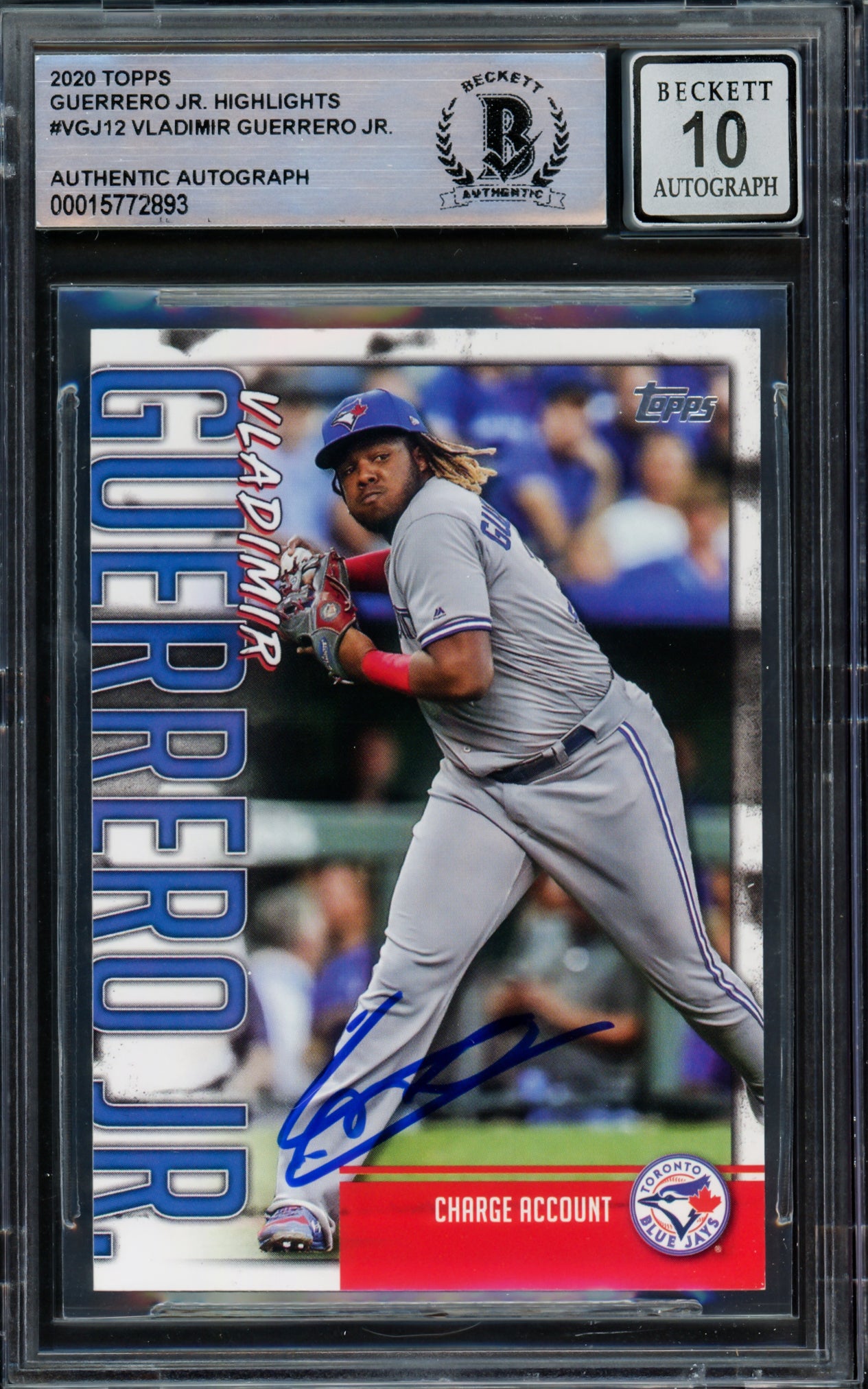 Vladimir Guerrero Jr. Autographed 2020 Topps Highlights Card #VGJ-12 Toronto Blue Jays Auto Grade Gem Mint 10 Beckett BAS #15772893