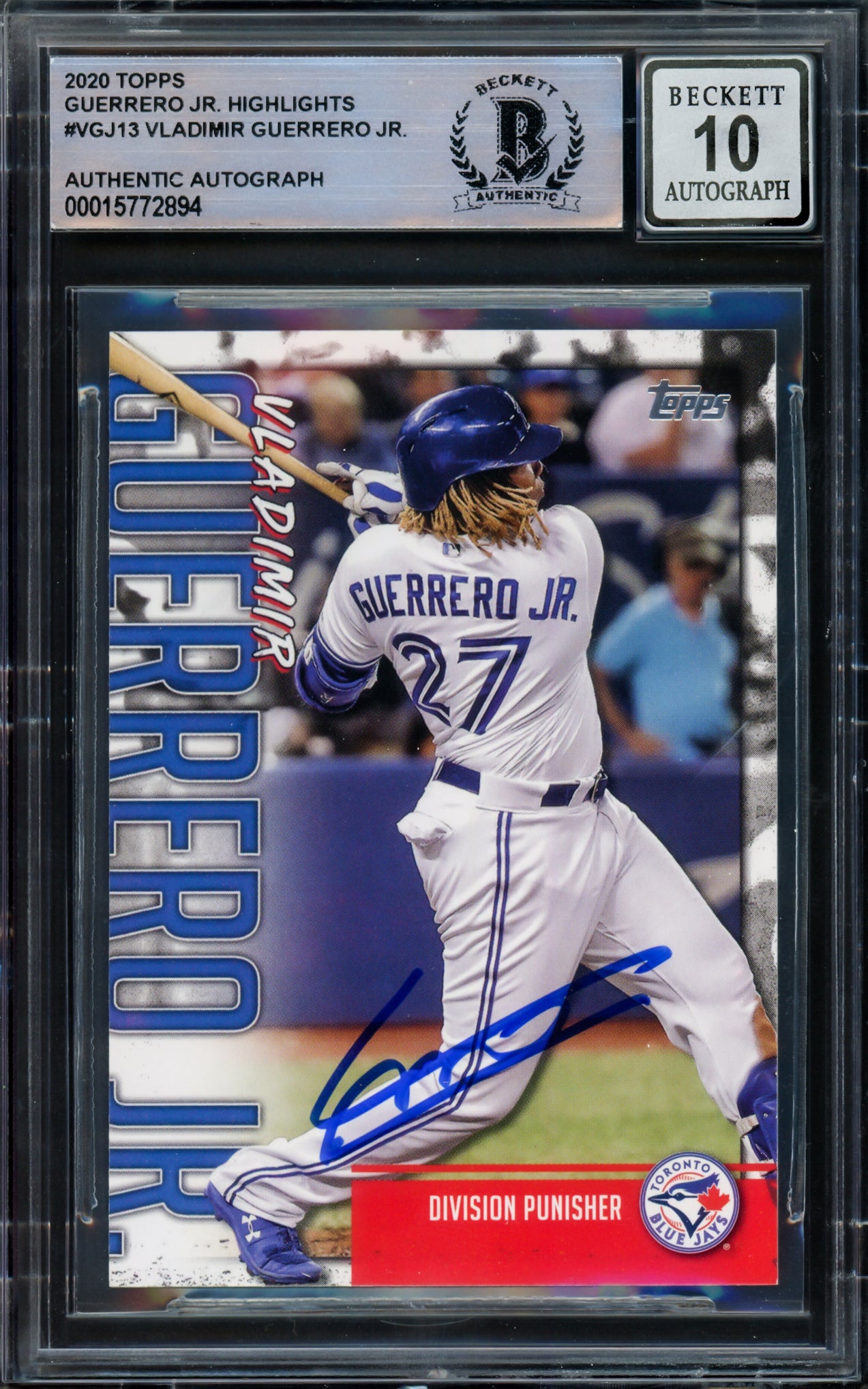Vladimir Guerrero Jr. Autographed 2020 Topps Highlights Card #VGJ-13 Toronto Blue Jays Auto Grade Gem Mint 10 Beckett BAS #15772894