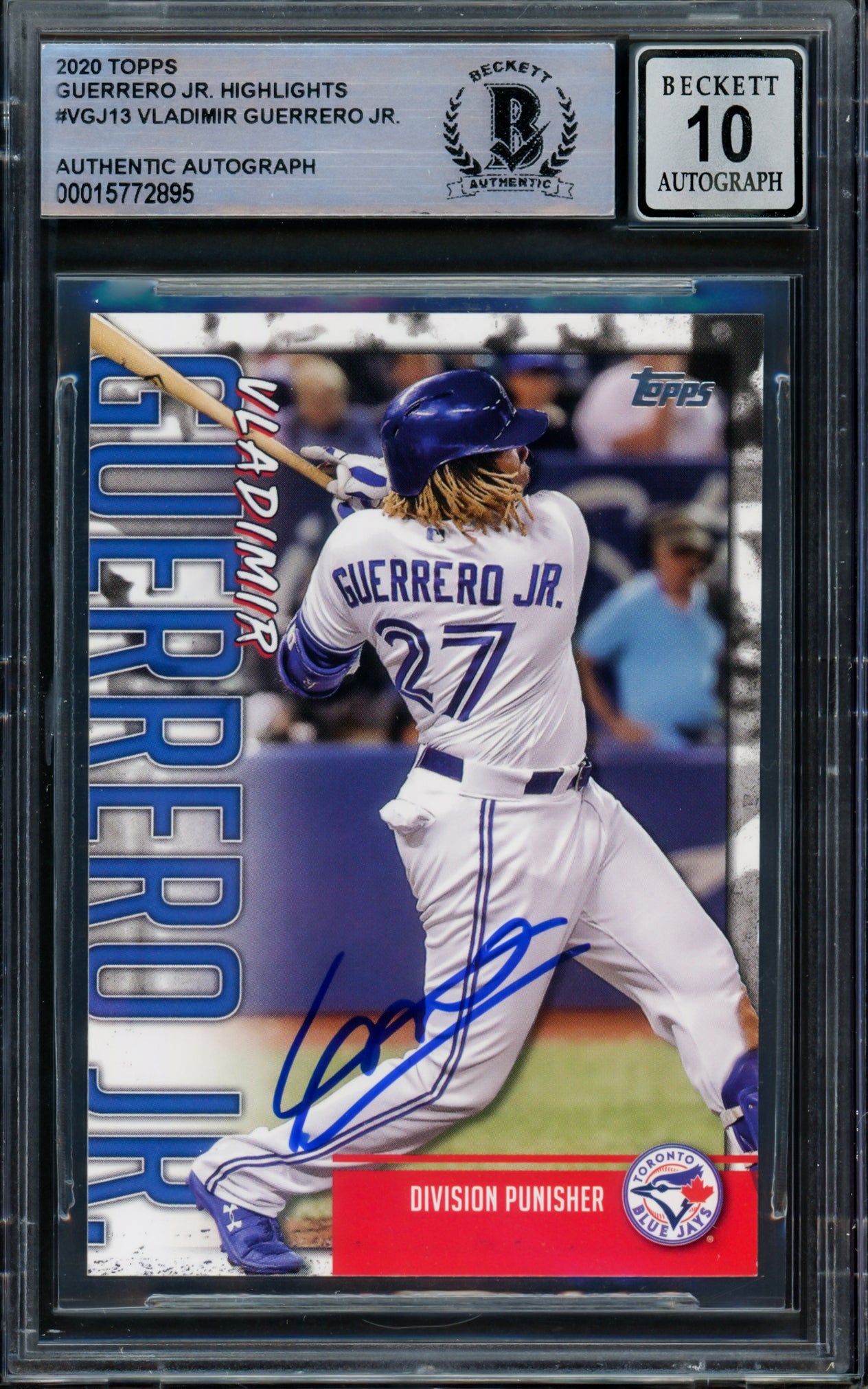 Vladimir Guerrero Jr. Autographed 2020 Topps Highlights Card #VGJ-13 Toronto Blue Jays Auto Grade Gem Mint 10 Beckett BAS #15772895