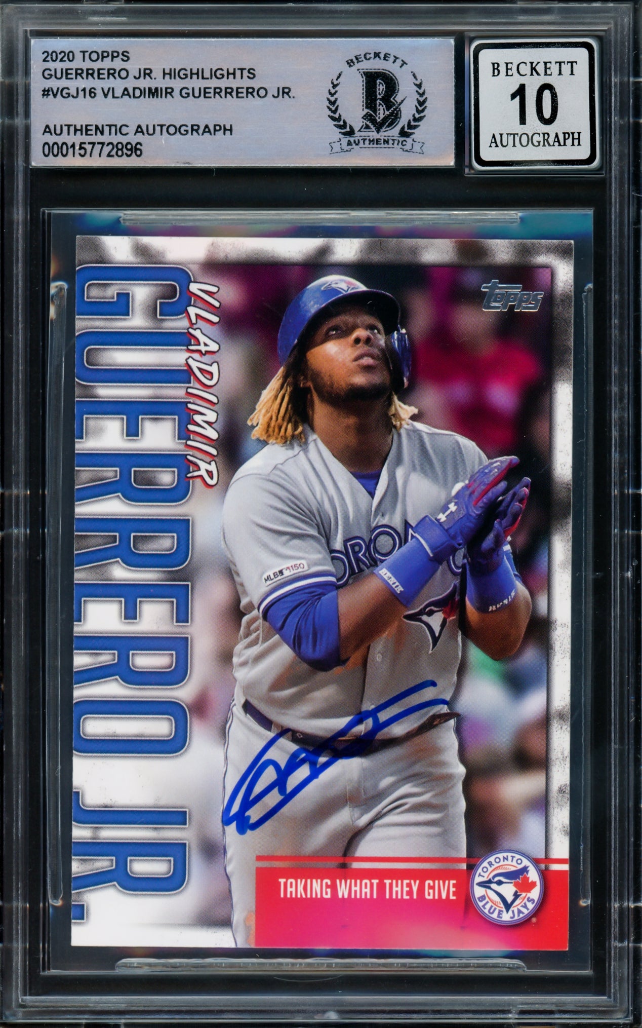 Vladimir Guerrero Jr. Autographed 2020 Topps Highlights Card #VGJ-16 Toronto Blue Jays Auto Grade Gem Mint 10 Beckett BAS #15772896