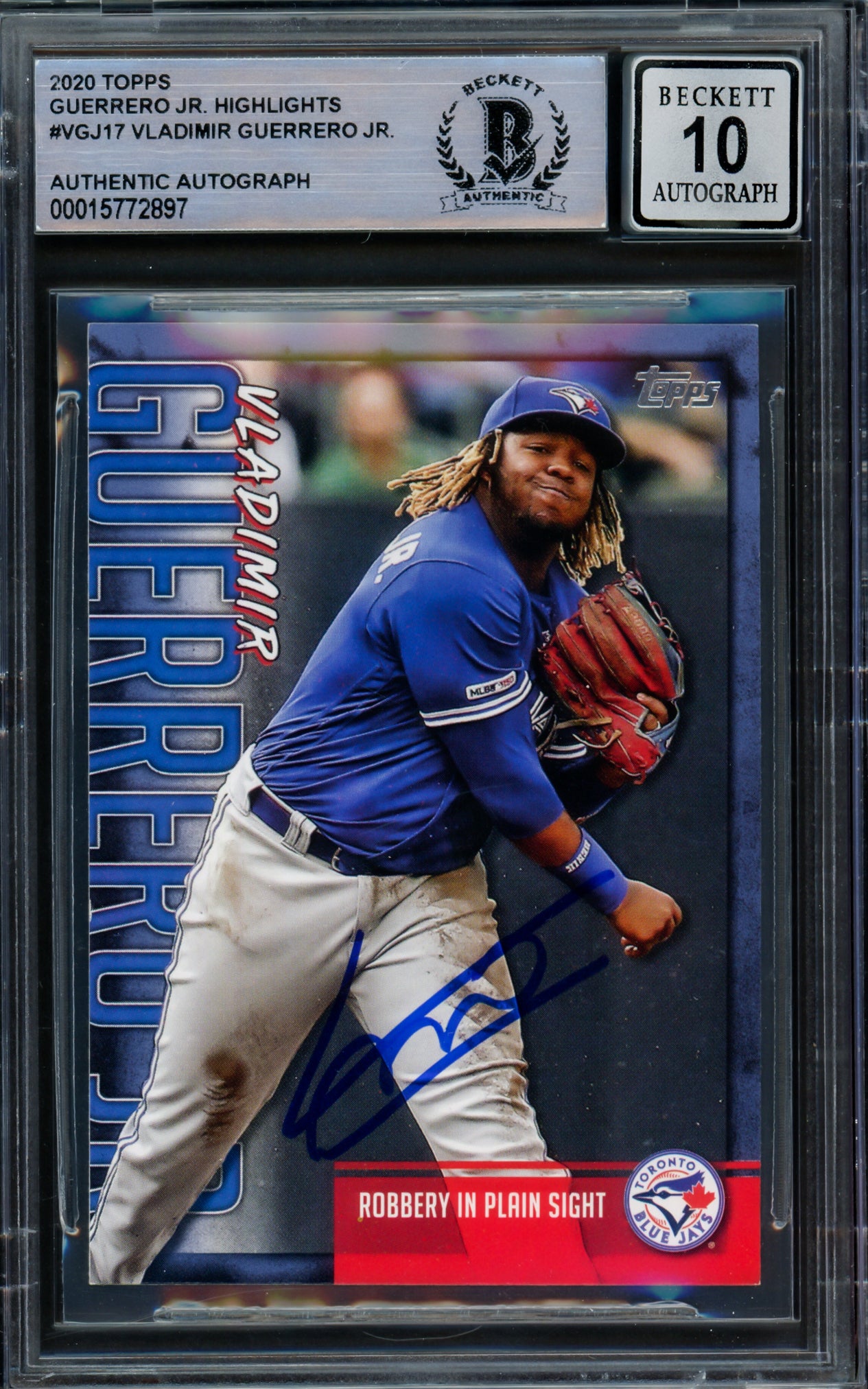 Vladimir Guerrero Jr. Autographed 2020 Topps Highlights Card #VGJ-17 Toronto Blue Jays Auto Grade Gem Mint 10 Beckett BAS #15772897
