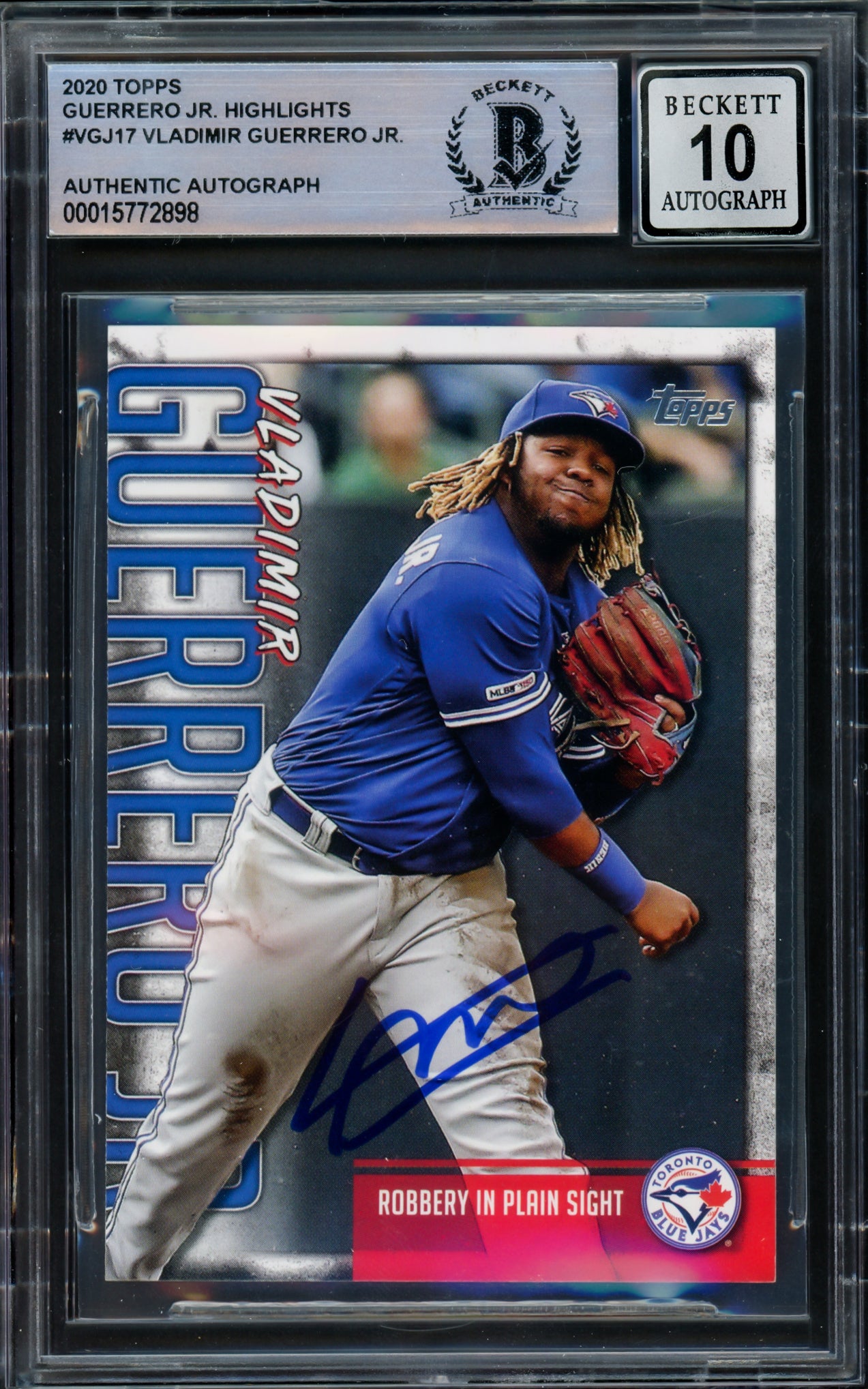 Vladimir Guerrero Jr. Autographed 2020 Topps Highlights Card #VGJ-17 Toronto Blue Jays Auto Grade Gem Mint 10 Beckett BAS #15772898