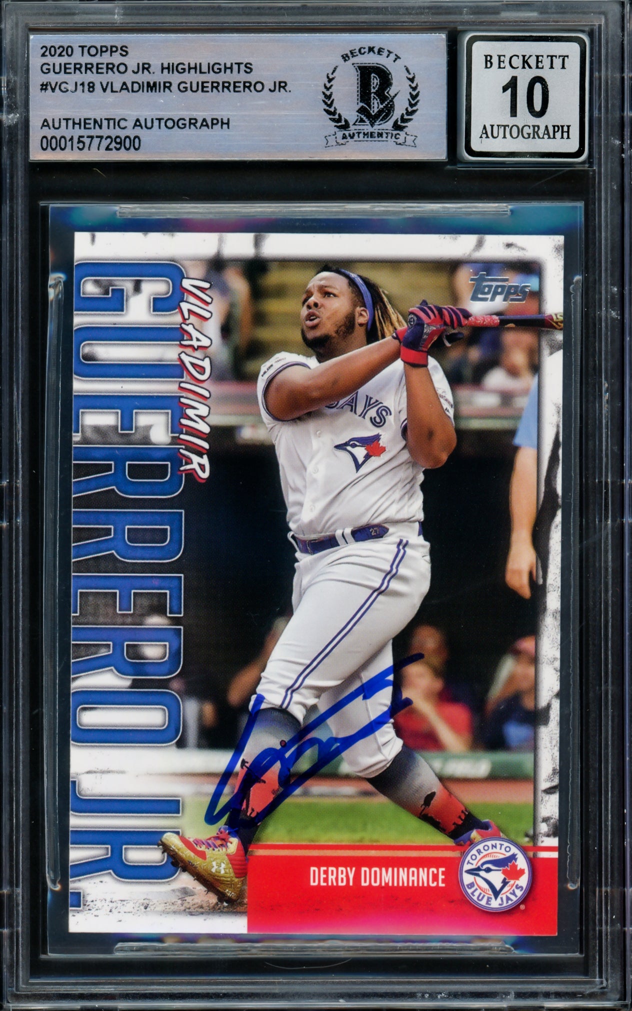 Vladimir Guerrero Jr. Autographed 2020 Topps Highlights Card #VGJ-18 Toronto Blue Jays Auto Grade Gem Mint 10 Beckett BAS #15772900