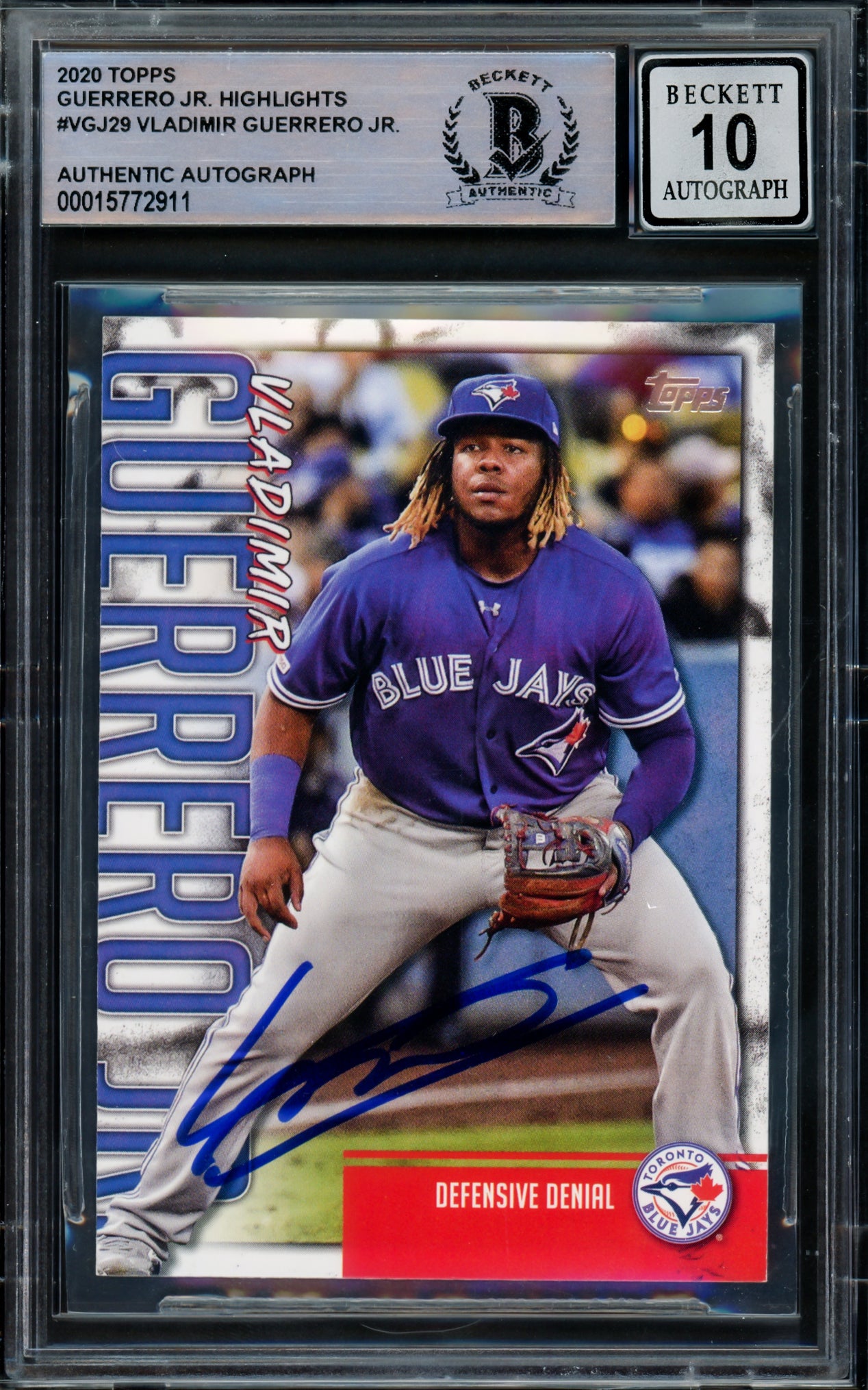 Vladimir Guerrero Jr. Autographed 2020 Topps Highlights Card #VGJ-29 Toronto Blue Jays Auto Grade Gem Mint 10 Beckett BAS #15772911