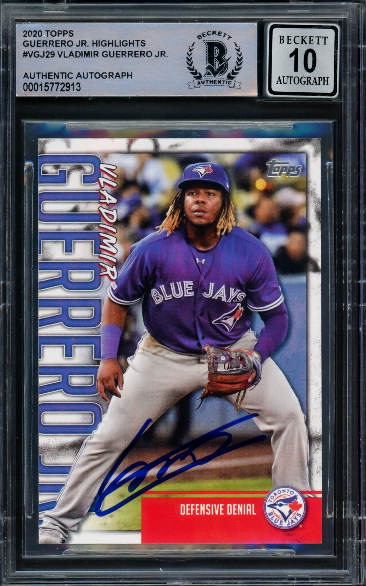 Vladimir Guerrero Jr. Autographed 2020 Topps Highlights Card #VGJ-29 Toronto Blue Jays Auto Grade Gem Mint 10 Beckett BAS #15772913