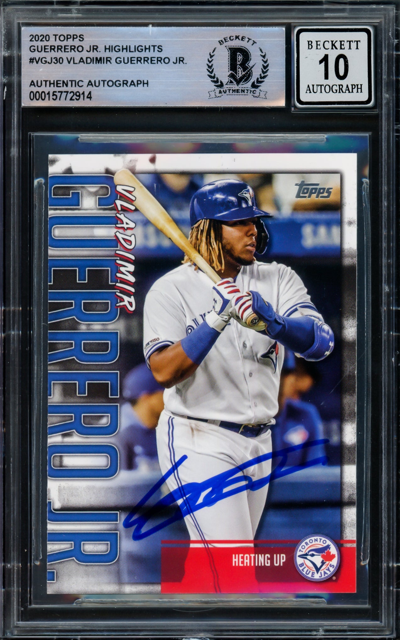 Vladimir Guerrero Jr. Autographed 2020 Topps Highlights Card #VGJ-30 Toronto Blue Jays Auto Grade Gem Mint 10 Beckett BAS #15772914