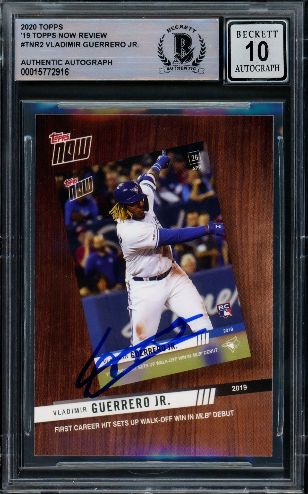 Vladimir Guerrero Jr. Autographed 2020 Topps Now Card #TNR-2 Toronto Blue Jays Auto Grade Gem Mint 10 Beckett BAS #15772916