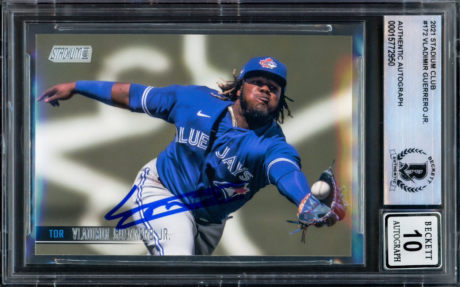 Vladimir Guerrero Jr. Autographed 2021 Stadium Club Card #172 Toronto Blue Jays Auto Grade Gem Mint 10 Beckett BAS #15772950