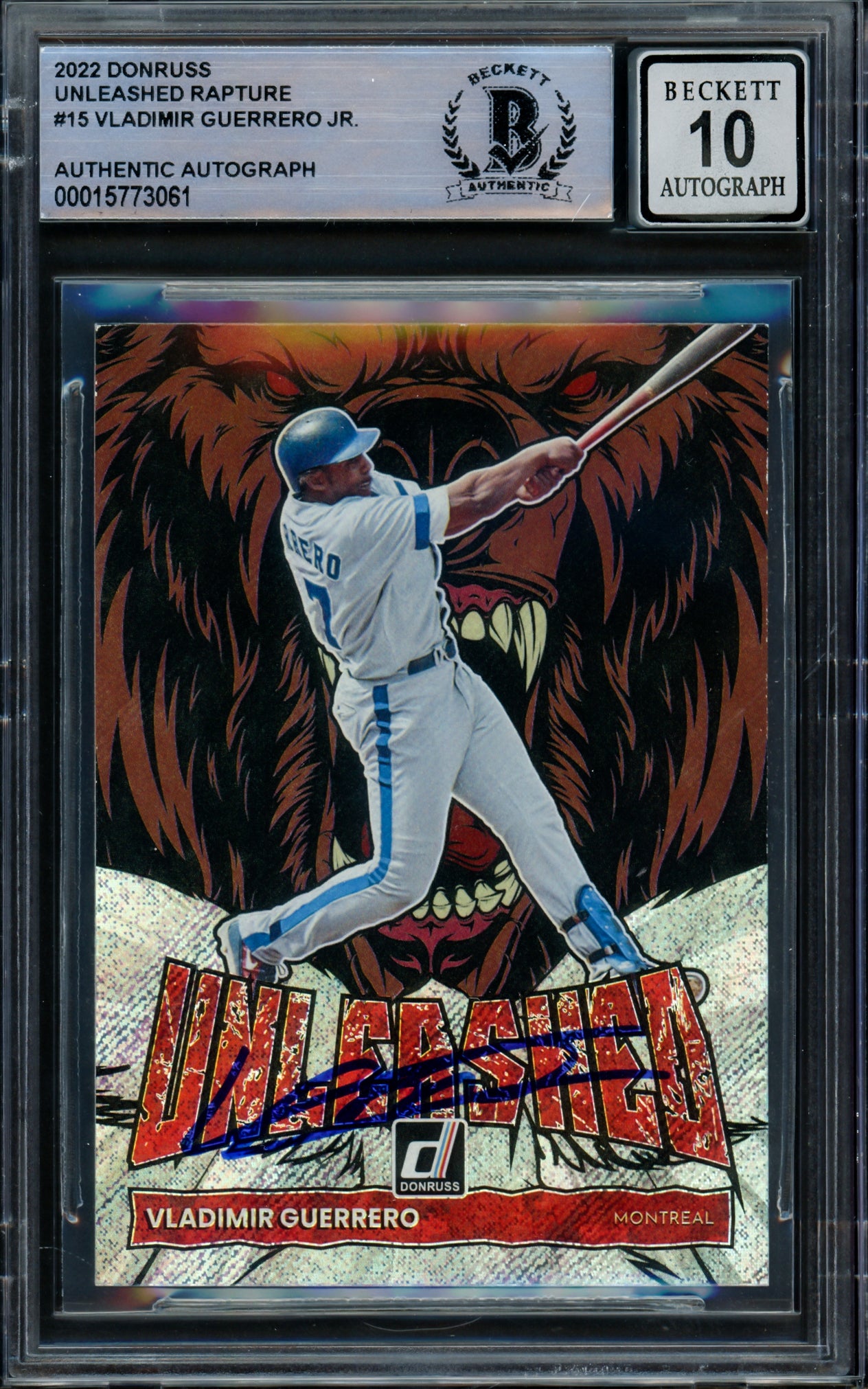 Vladimir Guerrero Jr. Autographed 2022 Donruss Unleashed Card #UL-15 Toronto Blue Jays Auto Grade Gem Mint 10 Beckett BAS #15773061