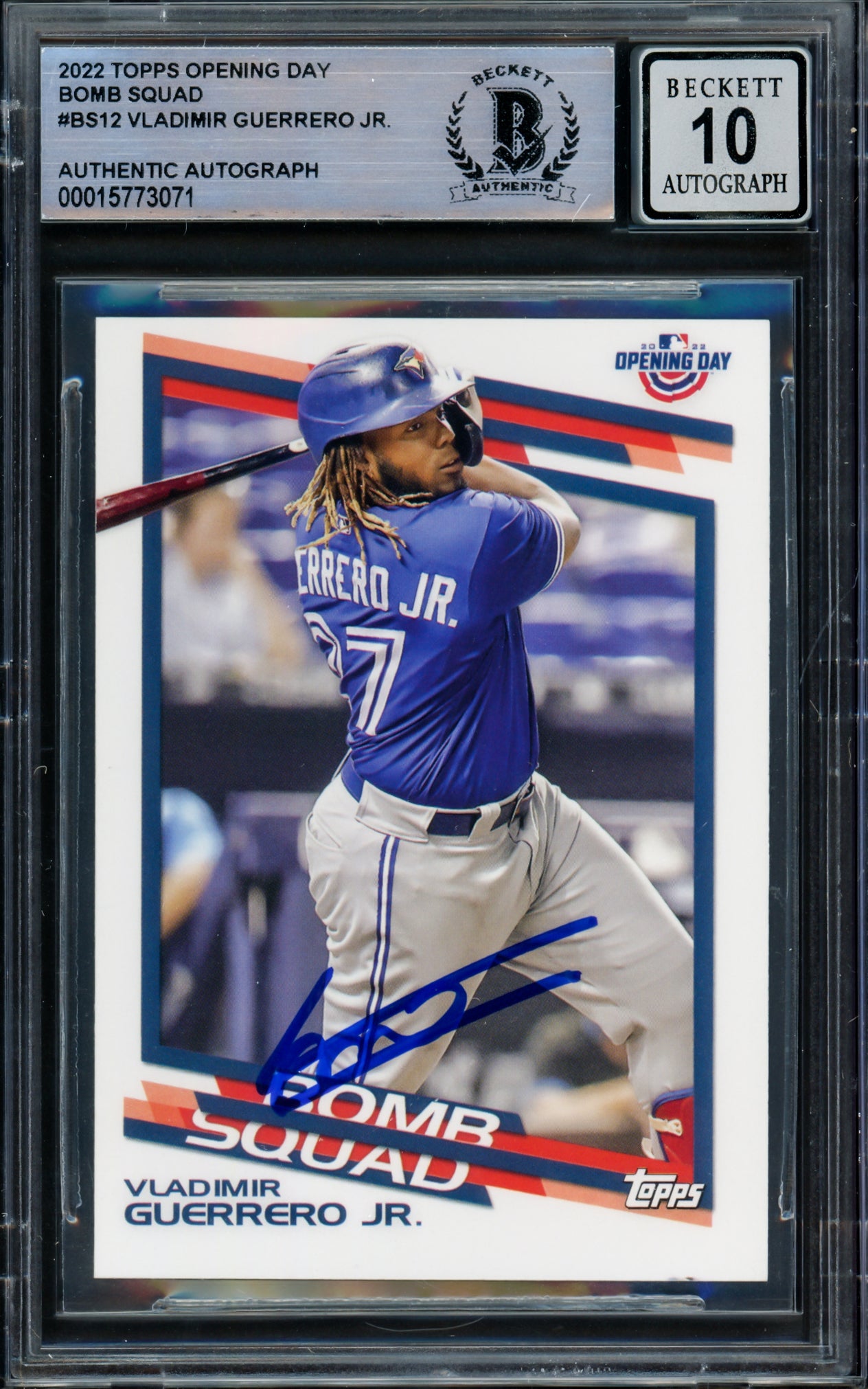 Vladimir Guerrero Jr. Autographed 2022 Topps Opening Day Card #BS-12 Toronto Blue Jays Auto Grade Gem Mint 10 Beckett BAS #15773071