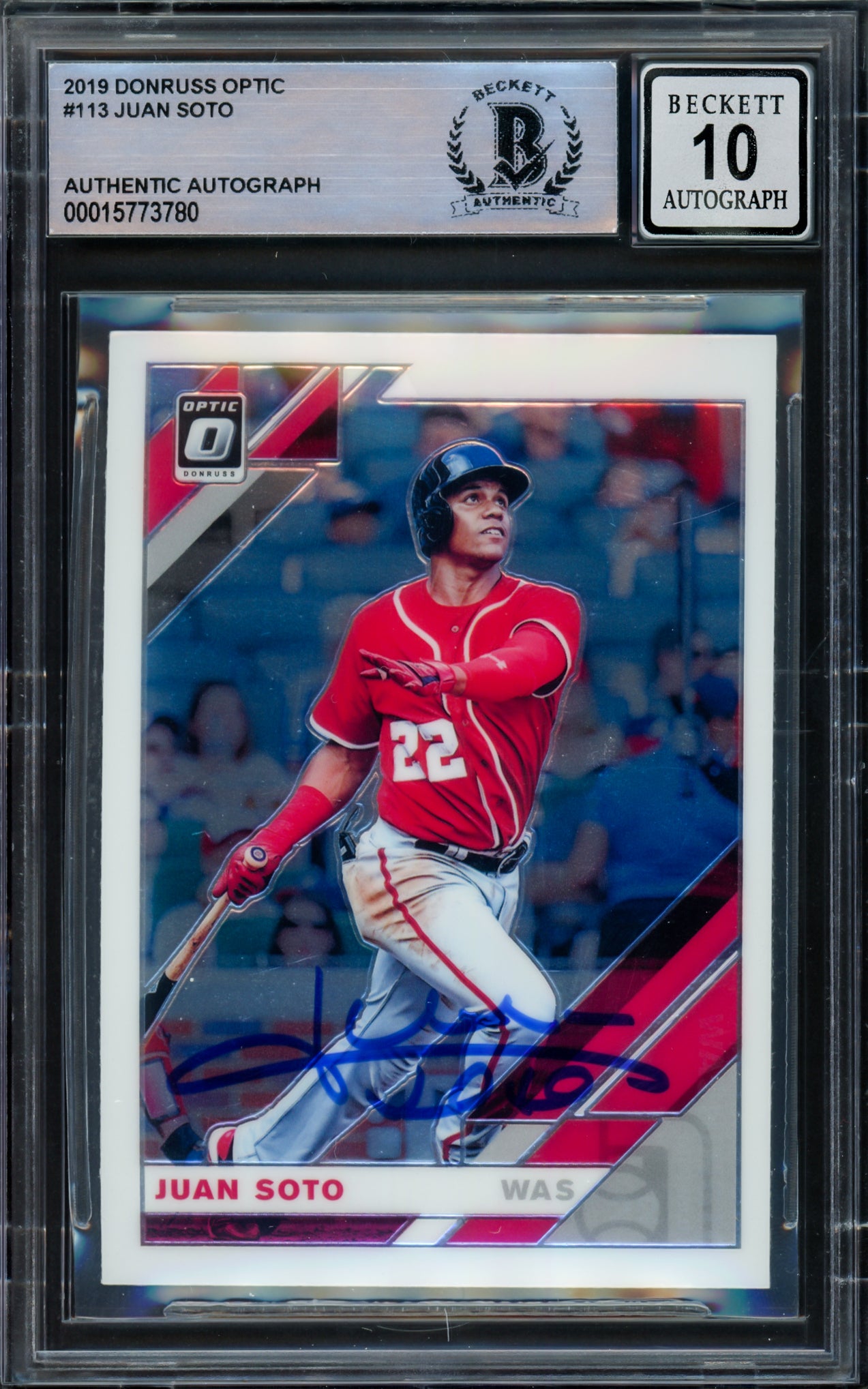 Juan Soto Autographed 2019 Donruss Optic Card #113 New York Mets Auto Grade Gem Mint 10 Beckett BAS #15773780